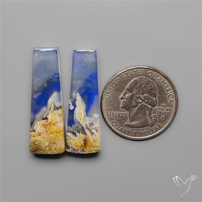 Lapis Lazuli With White Plume Agate Doublets Pair