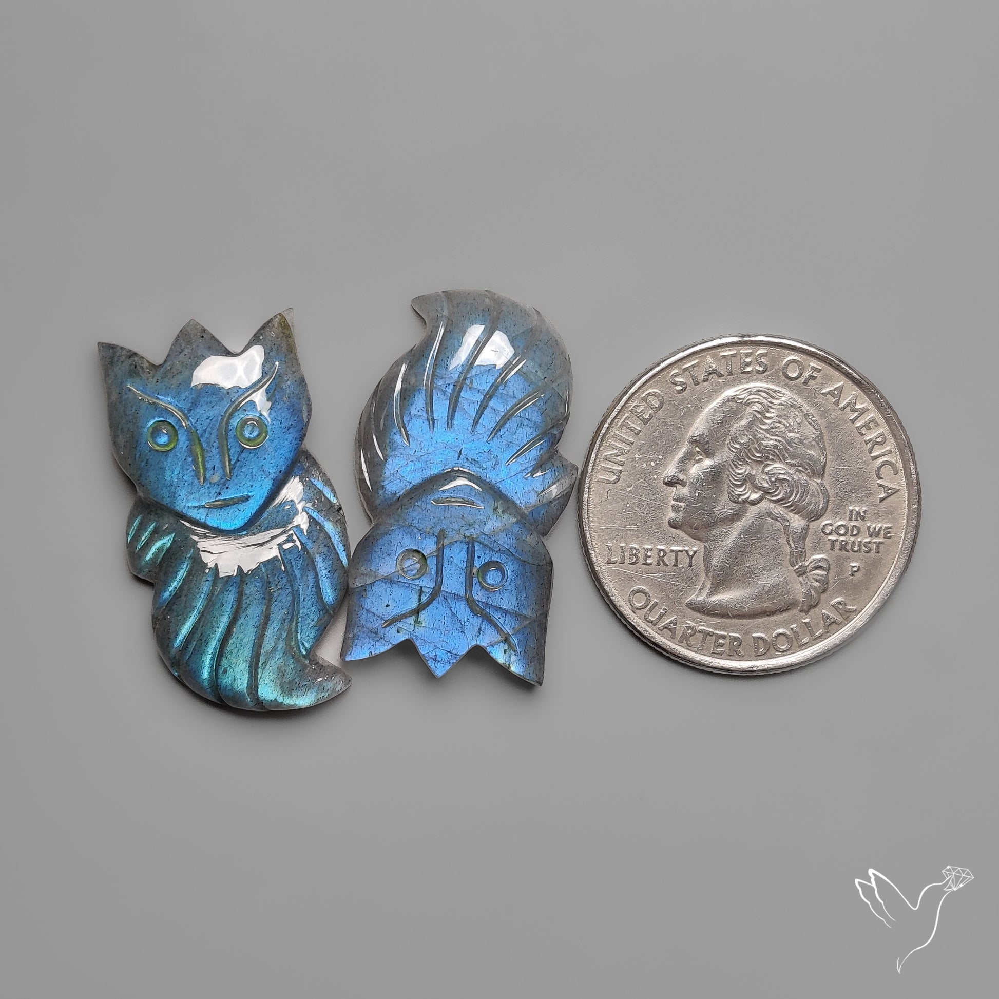Blue Labradorite Calicifer Carving Pair