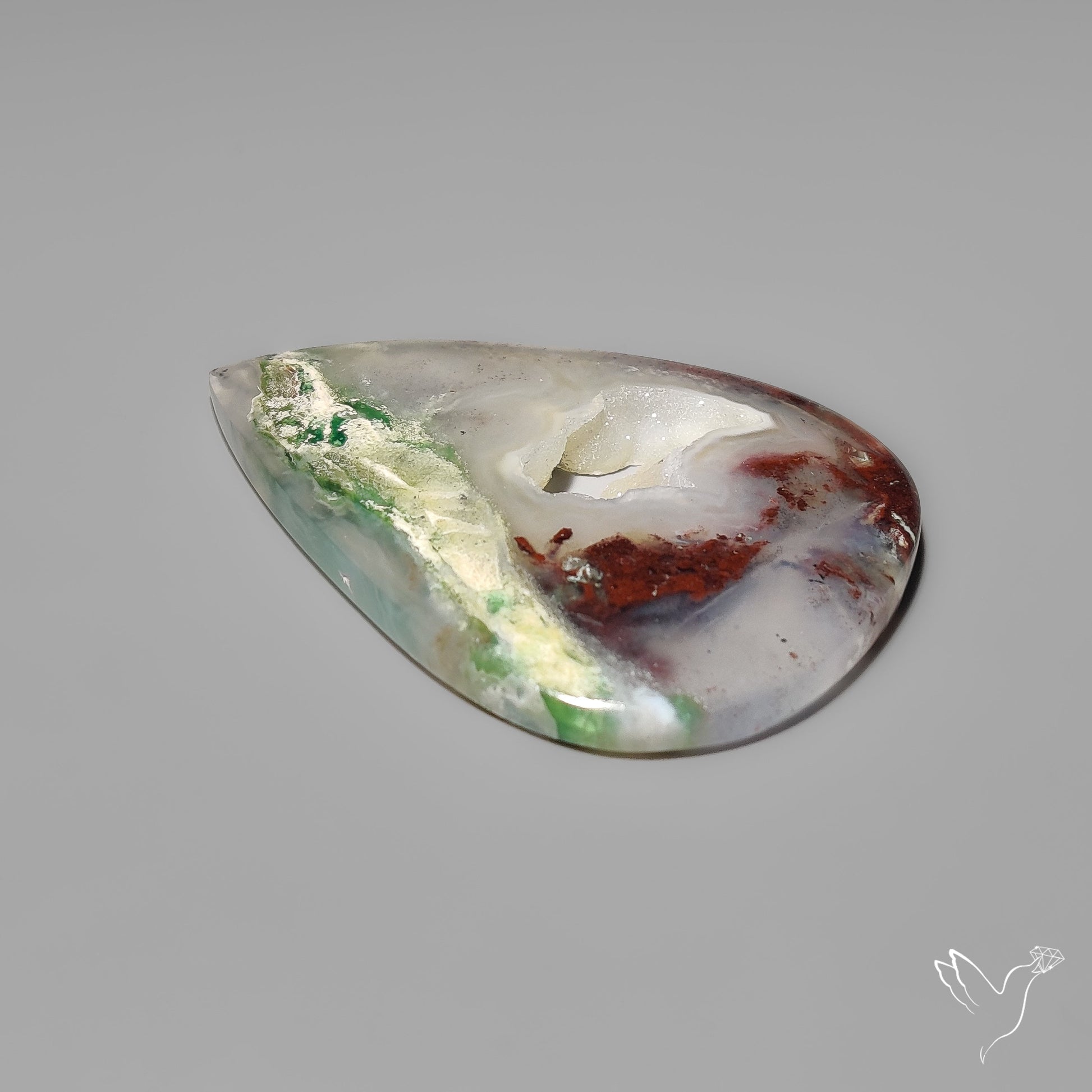 Aqua Chrysoprase Cabochon with Druzy Pocket