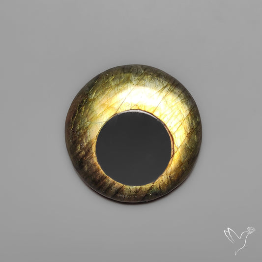 Onyx Inlay in Golden Labradorite Crescent
