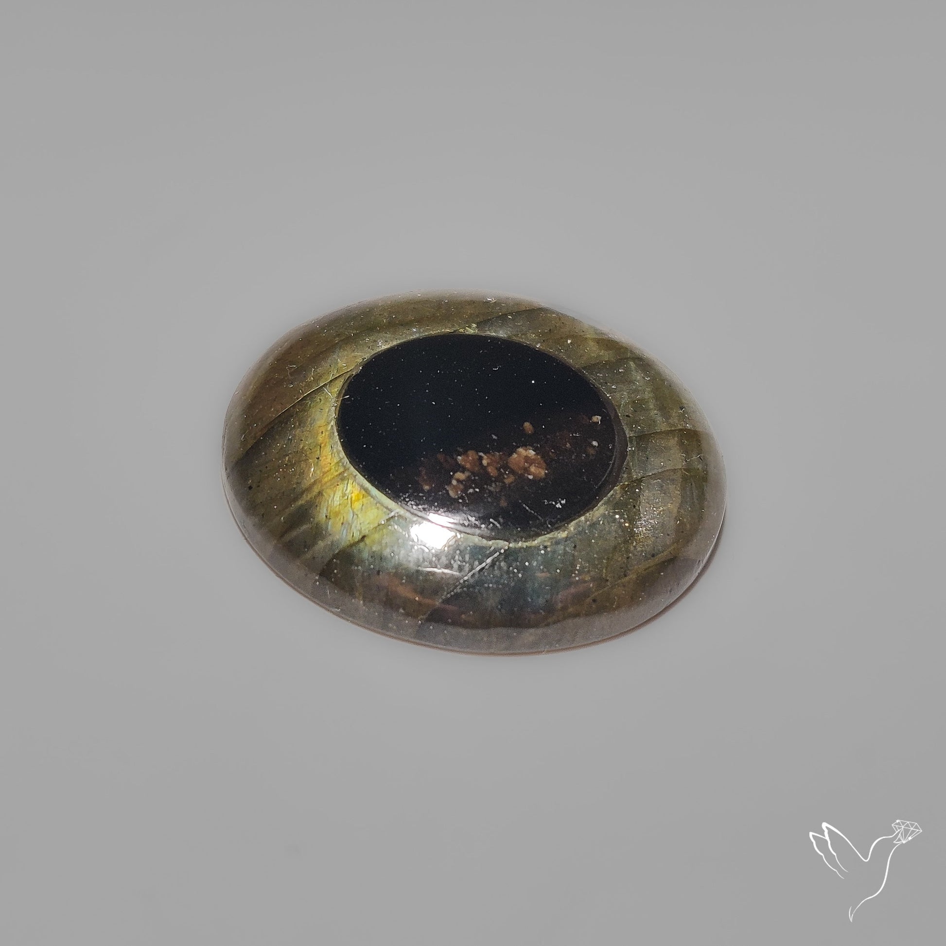 Onyx Inlay in Golden Labradorite Crescent