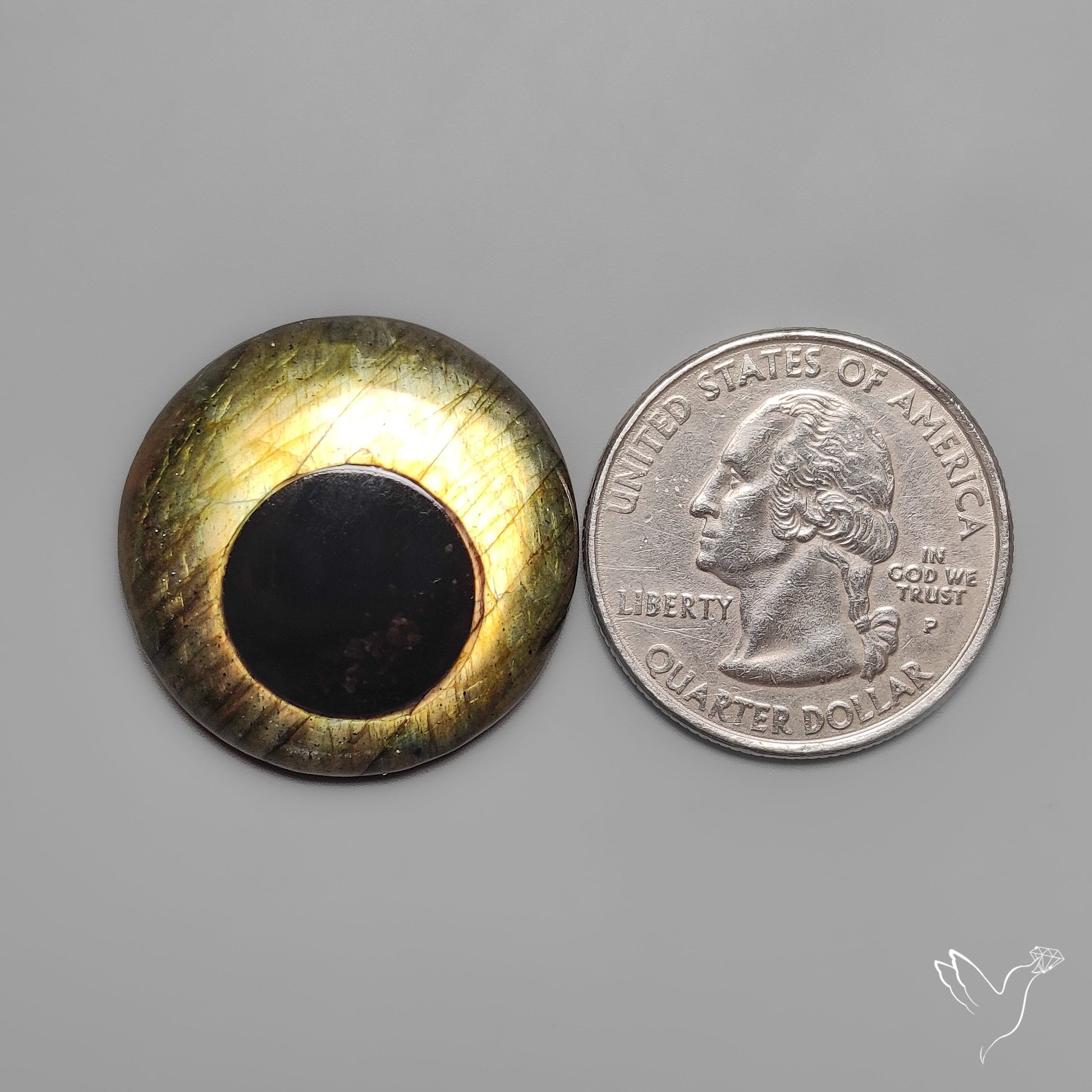 Onyx Inlay in Golden Labradorite Crescent