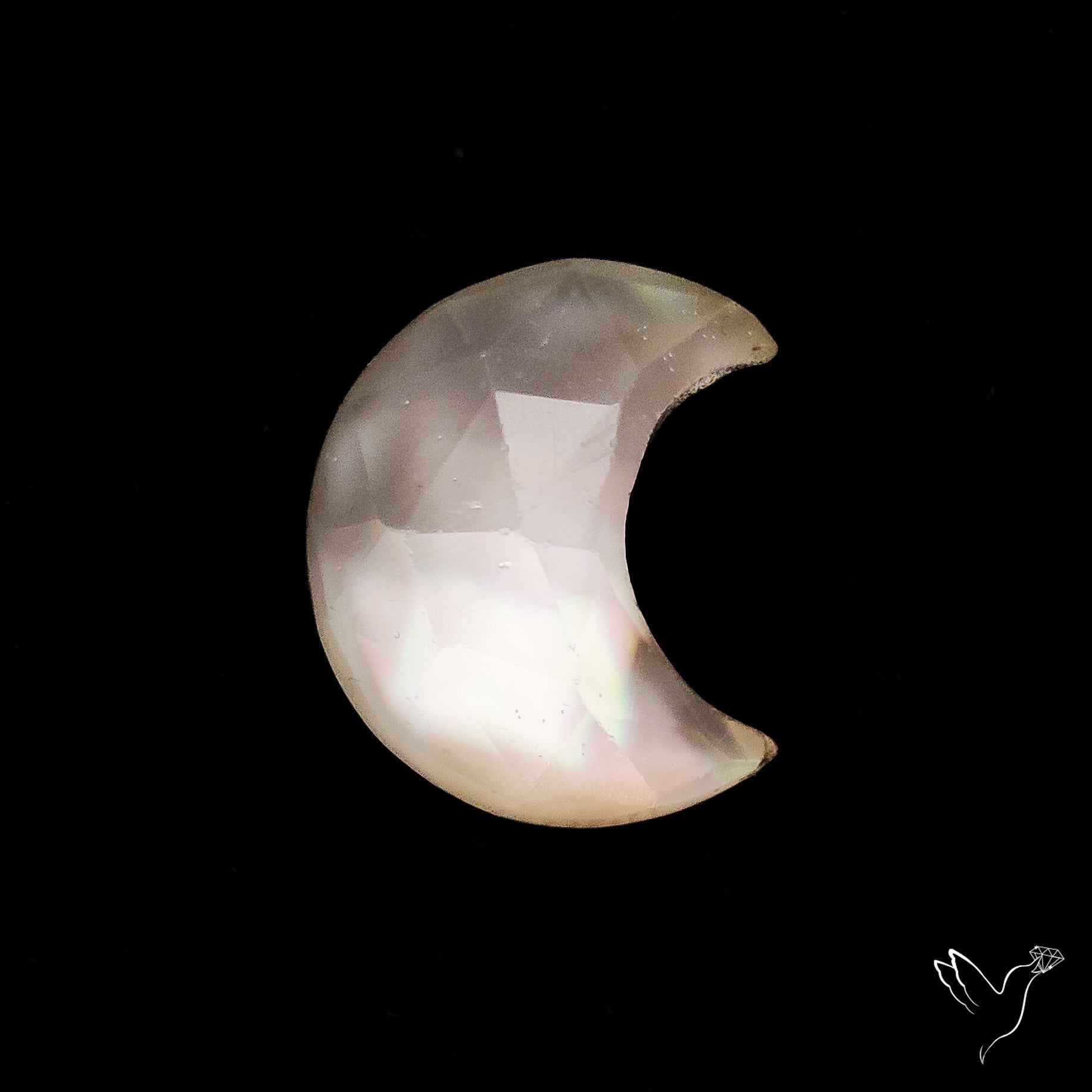 Rose Cut Himalayan Quartz With Mother Of Pearl Doublet Crescent Carving