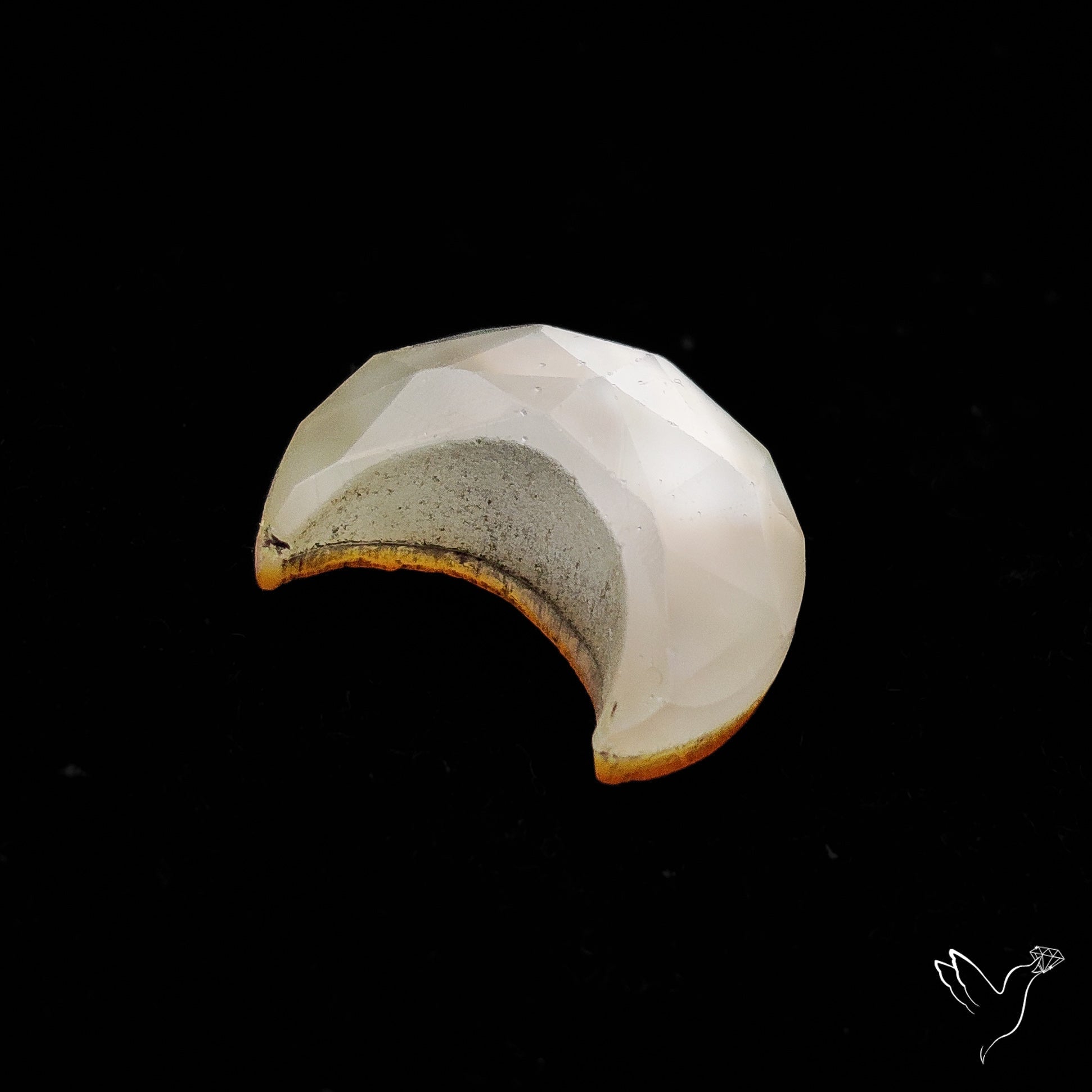 Rose Cut Himalayan Quartz With Mother Of Pearl Doublet Crescent Carving