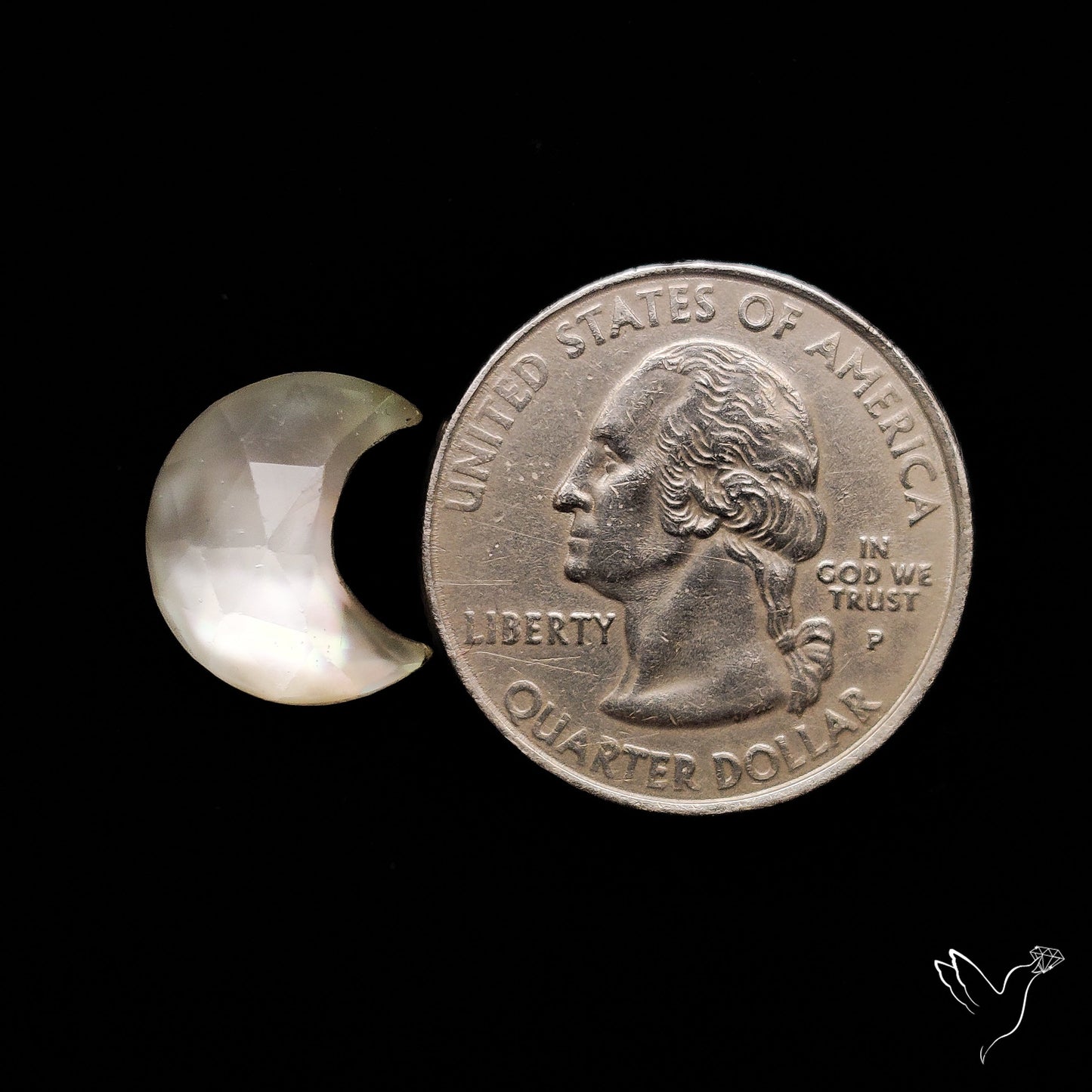 Rose Cut Himalayan Quartz With Mother Of Pearl Doublet Crescent Carving