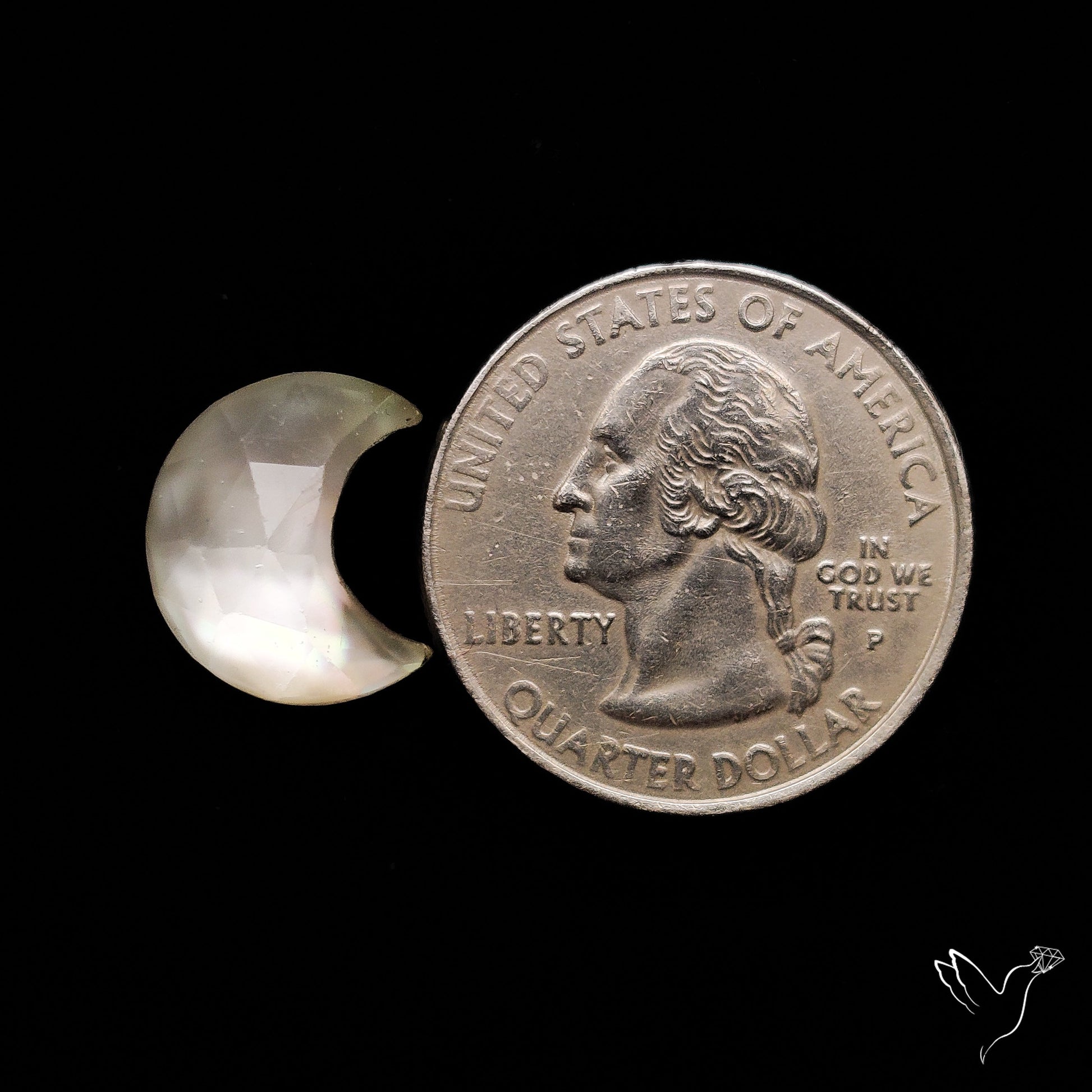 Rose Cut Himalayan Quartz With Mother Of Pearl Doublet Crescent Carving