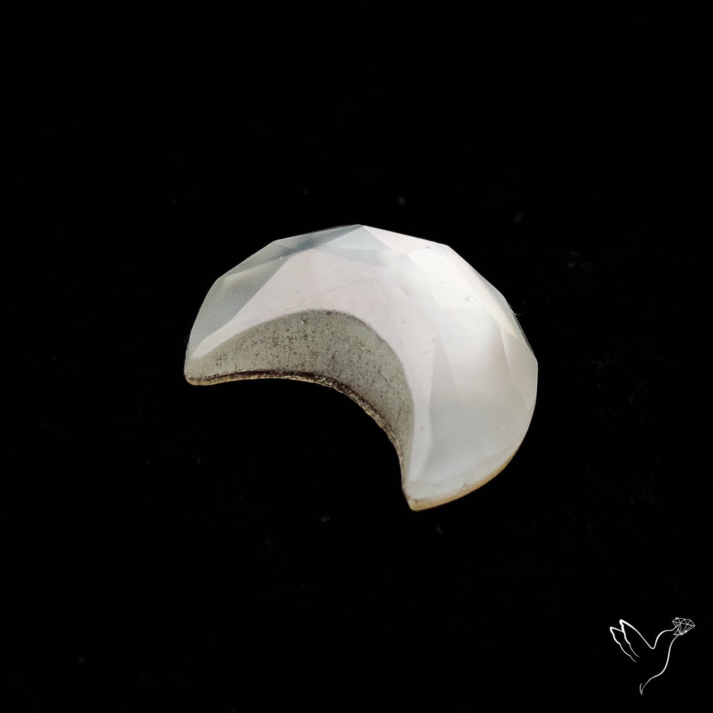 Rose Cut Himalayan Quartz With Mother Of Pearl Doublet Crescent Carving