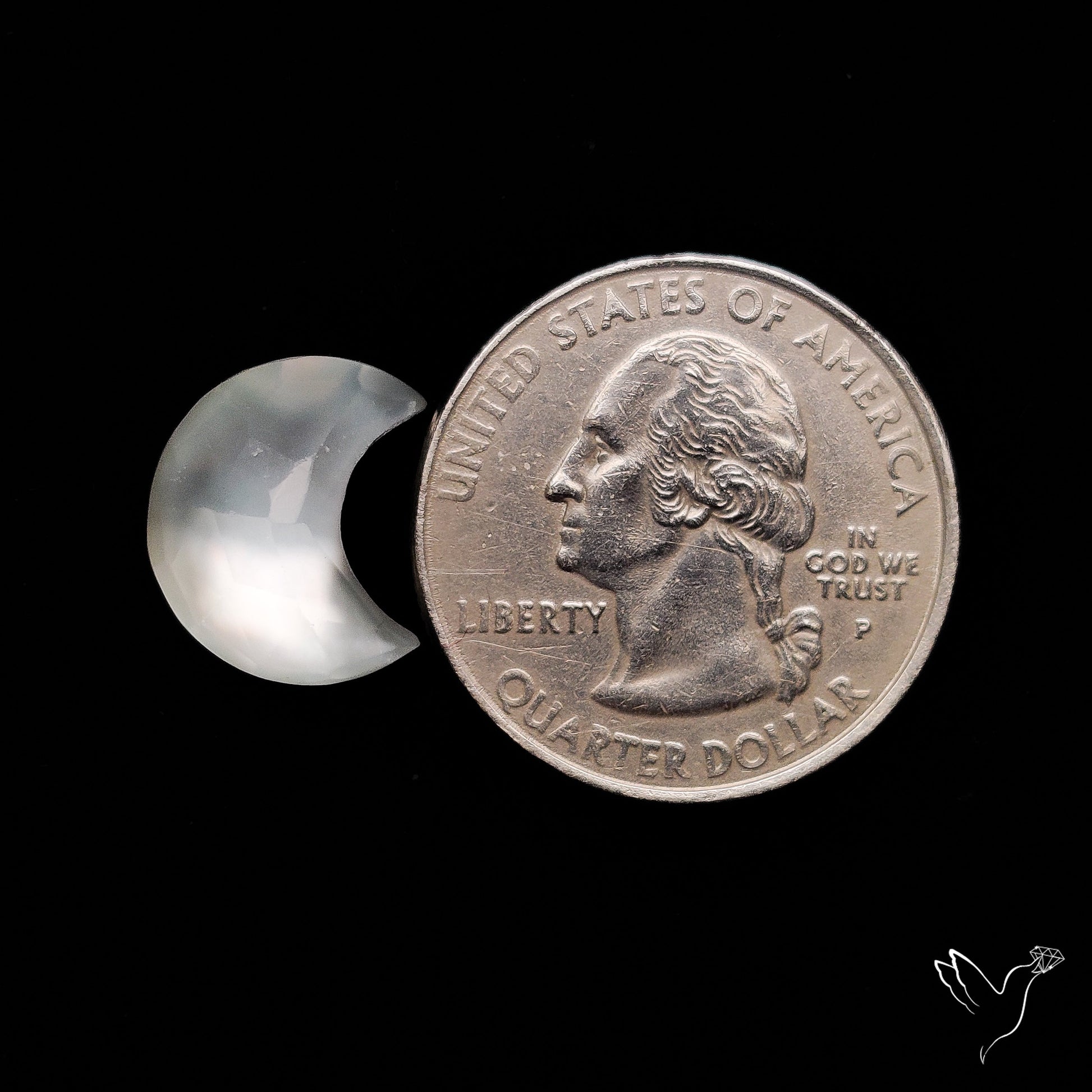 Rose Cut Himalayan Quartz With Mother Of Pearl Doublet Crescent Carving
