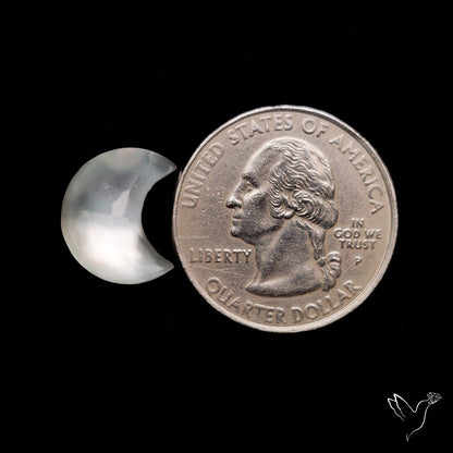 Rose Cut Himalayan Quartz With Mother Of Pearl Doublet Crescent Carving