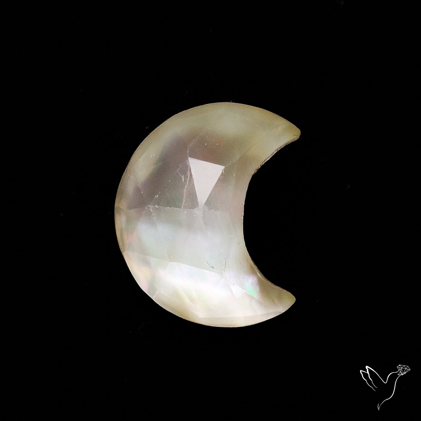 Rose Cut Himalayan Quartz With Mother Of Pearl Doublet Crescent Carving
