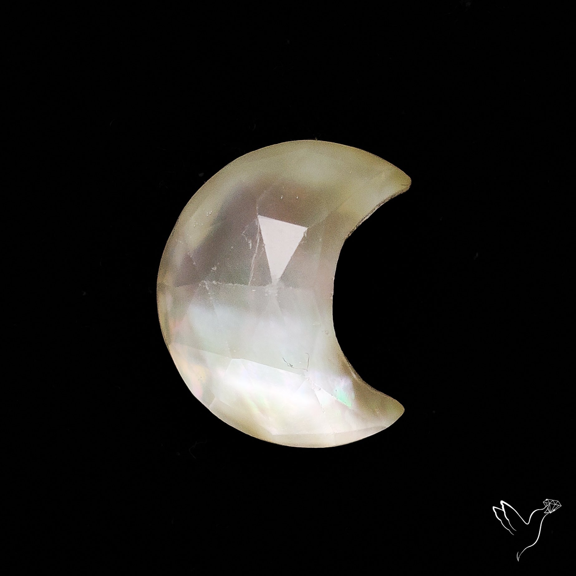 Rose Cut Himalayan Quartz With Mother Of Pearl Doublet Crescent Carving
