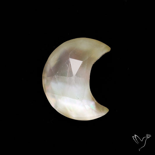Rose Cut Himalayan Quartz With Mother Of Pearl Doublet Crescent Carving