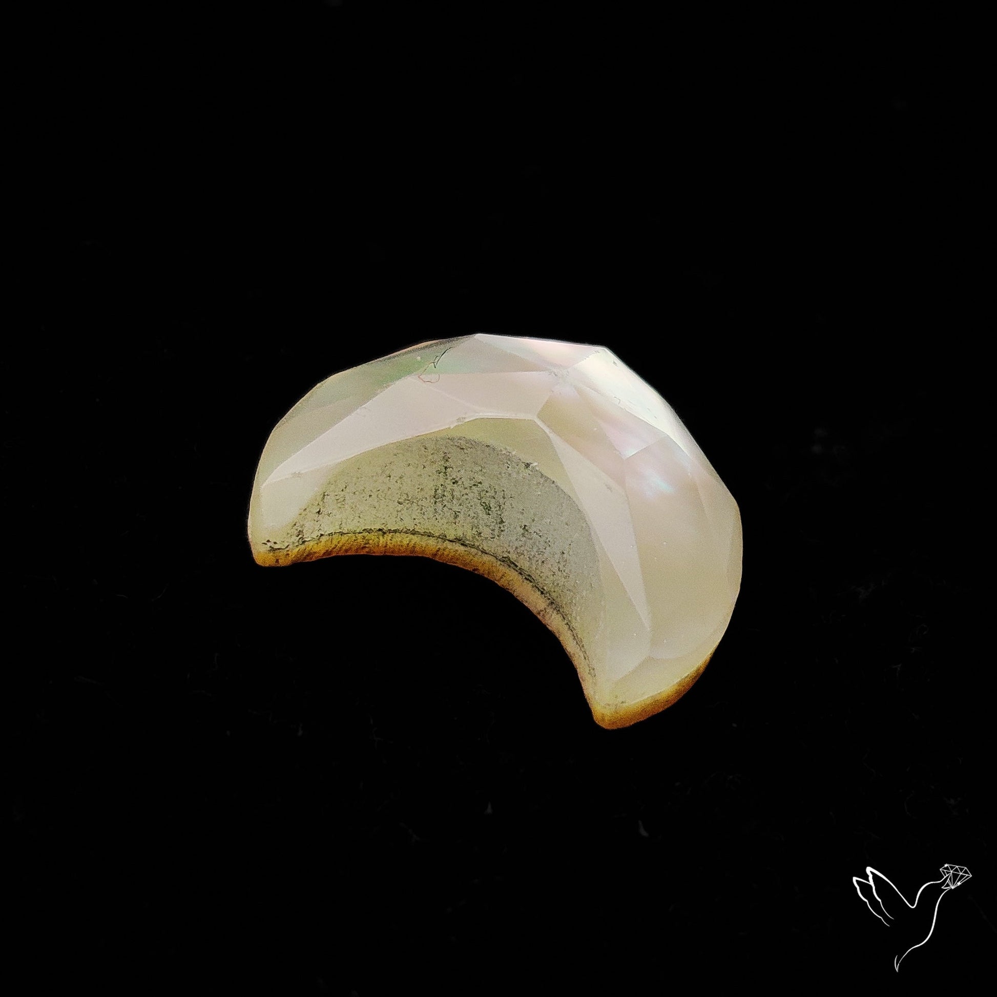 Rose Cut Himalayan Quartz With Mother Of Pearl Doublet Crescent Carving