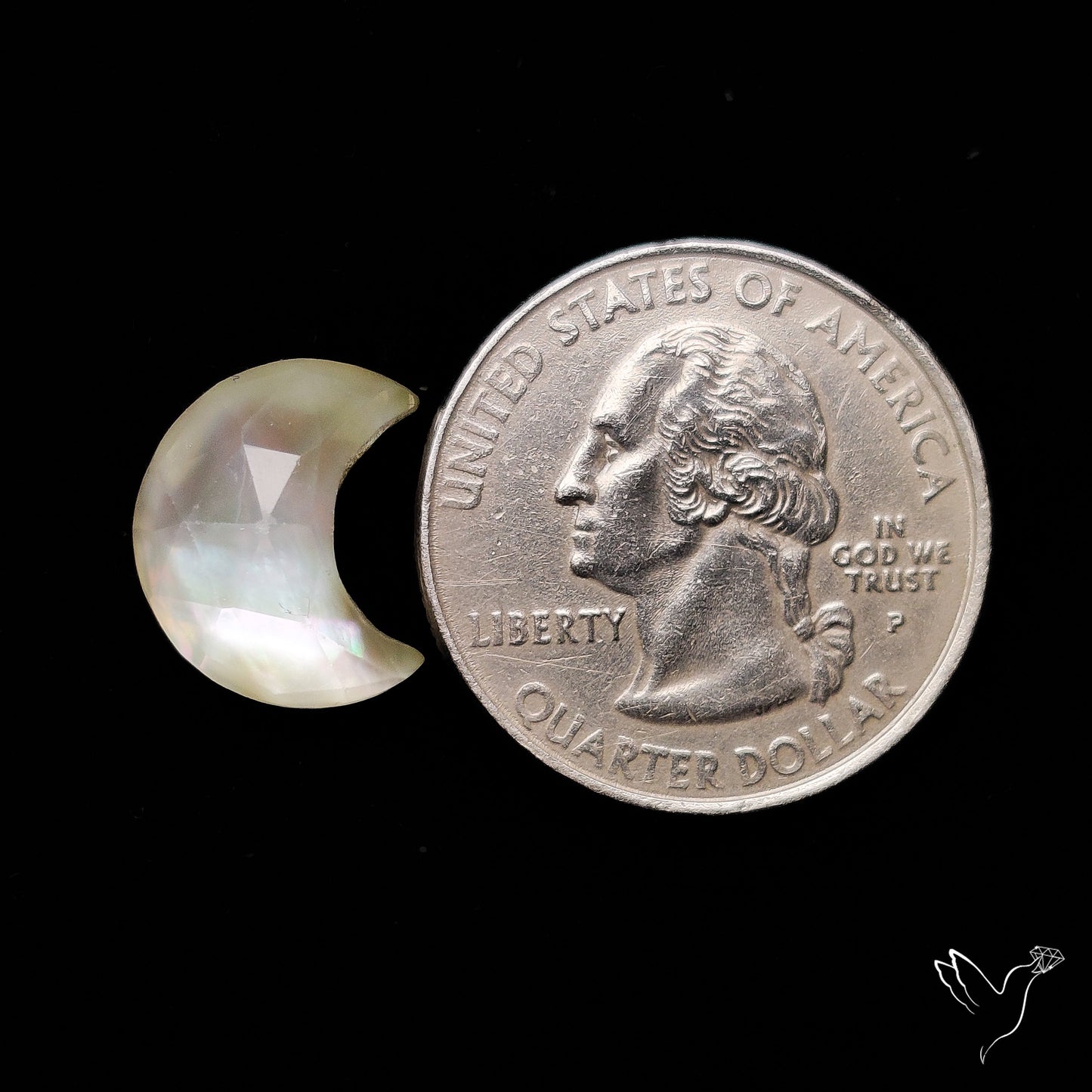 Rose Cut Himalayan Quartz With Mother Of Pearl Doublet Crescent Carving