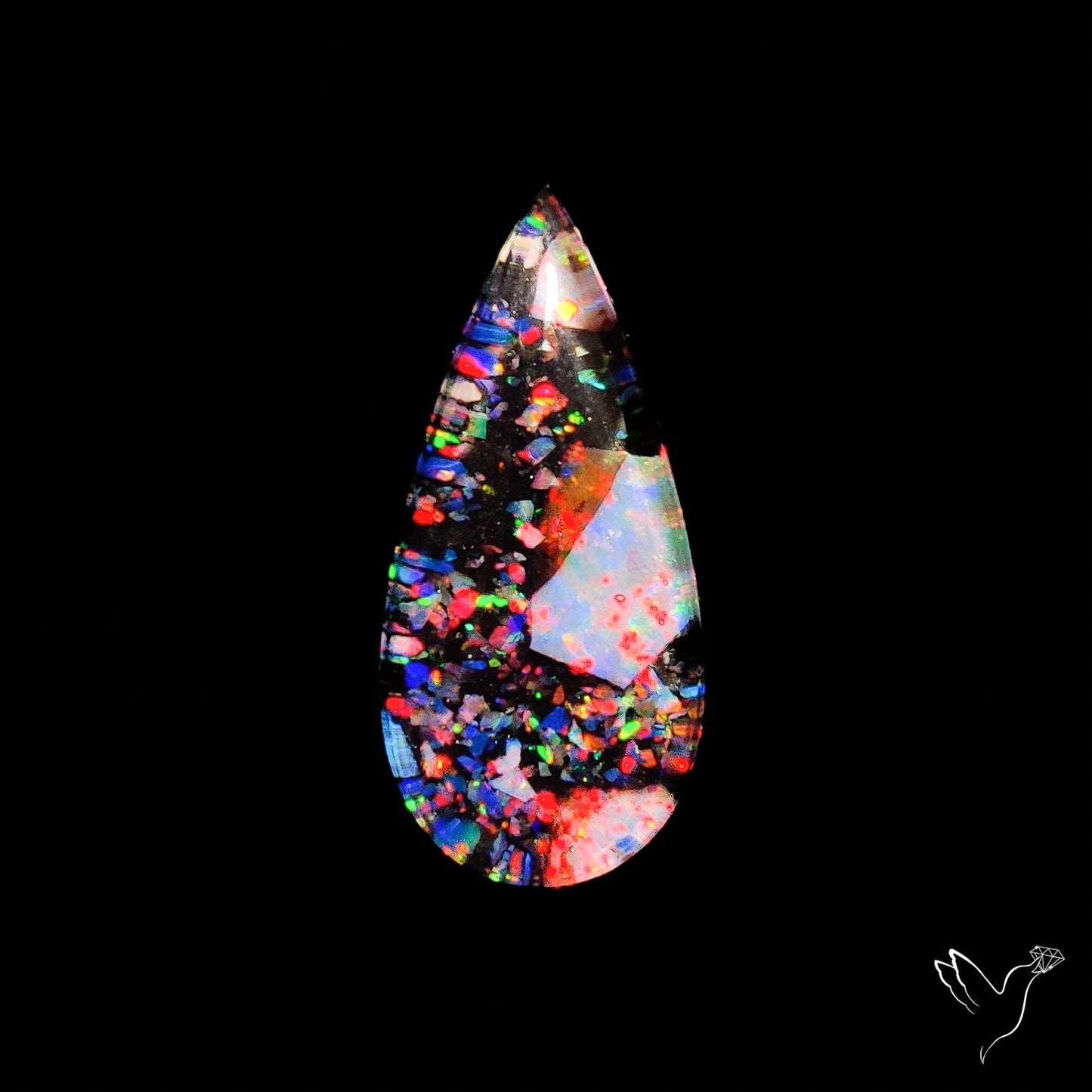 Crushed Monarch Opal Inlay Doublet with Quartz Cabochon