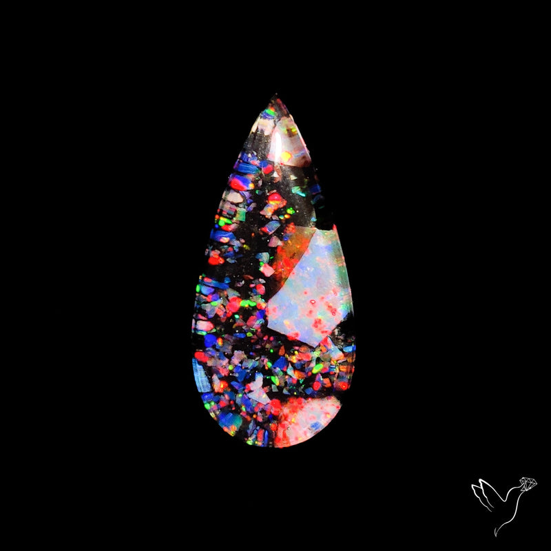 Crushed Monarch Opal Inlay Doublet with Quartz Cabochon