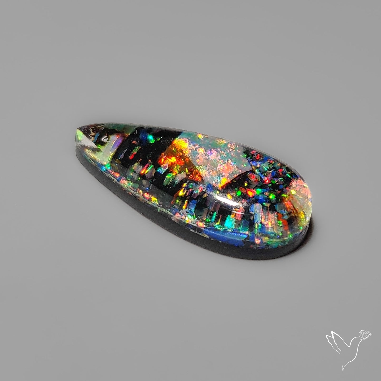 Crushed Monarch Opal Inlay Doublet with Quartz Cabochon