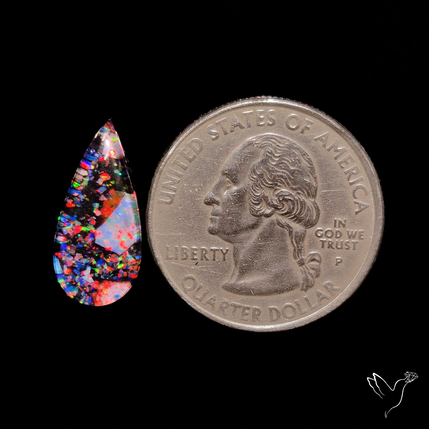 Crushed Monarch Opal Inlay Doublet with Quartz Cabochon