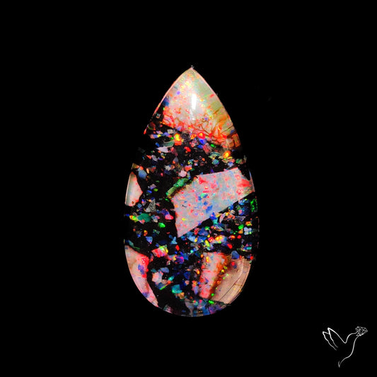 Crushed Monarch Opal Inlay Doublet with Quartz Cabochon