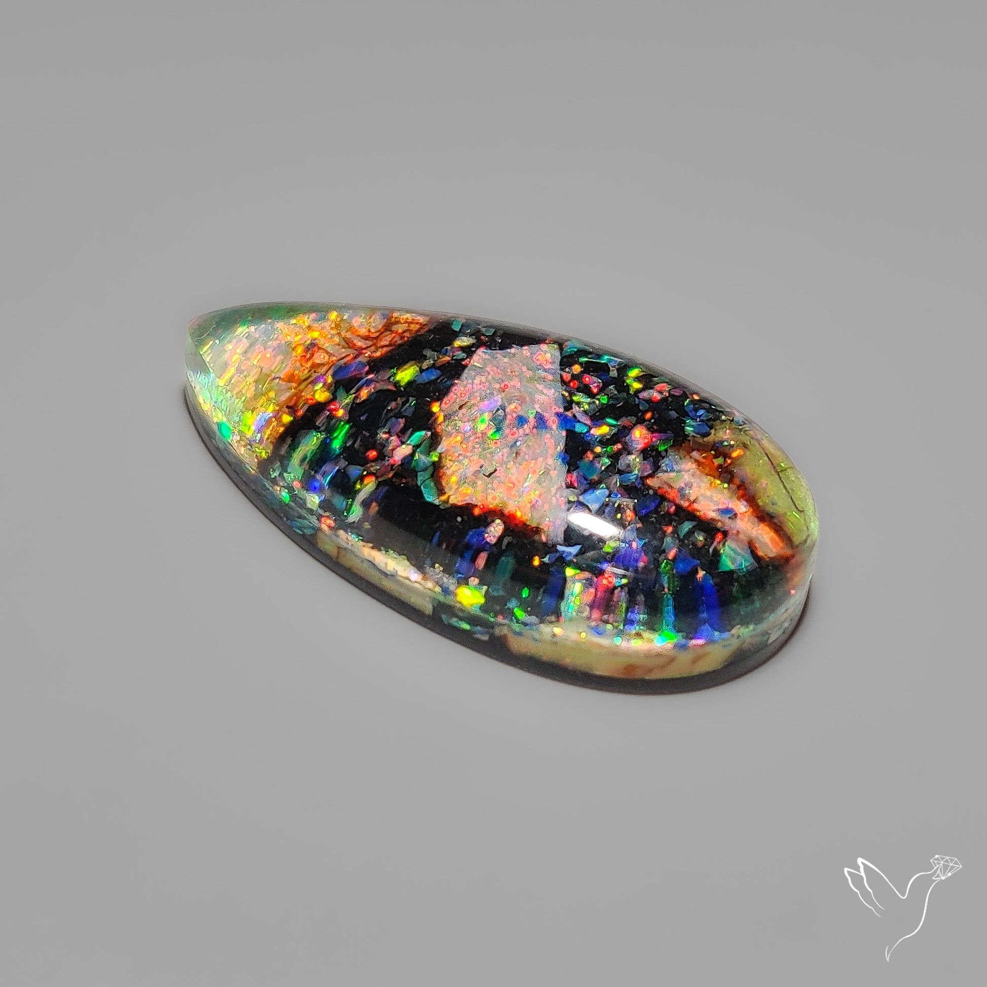 Crushed Monarch Opal Inlay Doublet with Quartz Cabochon