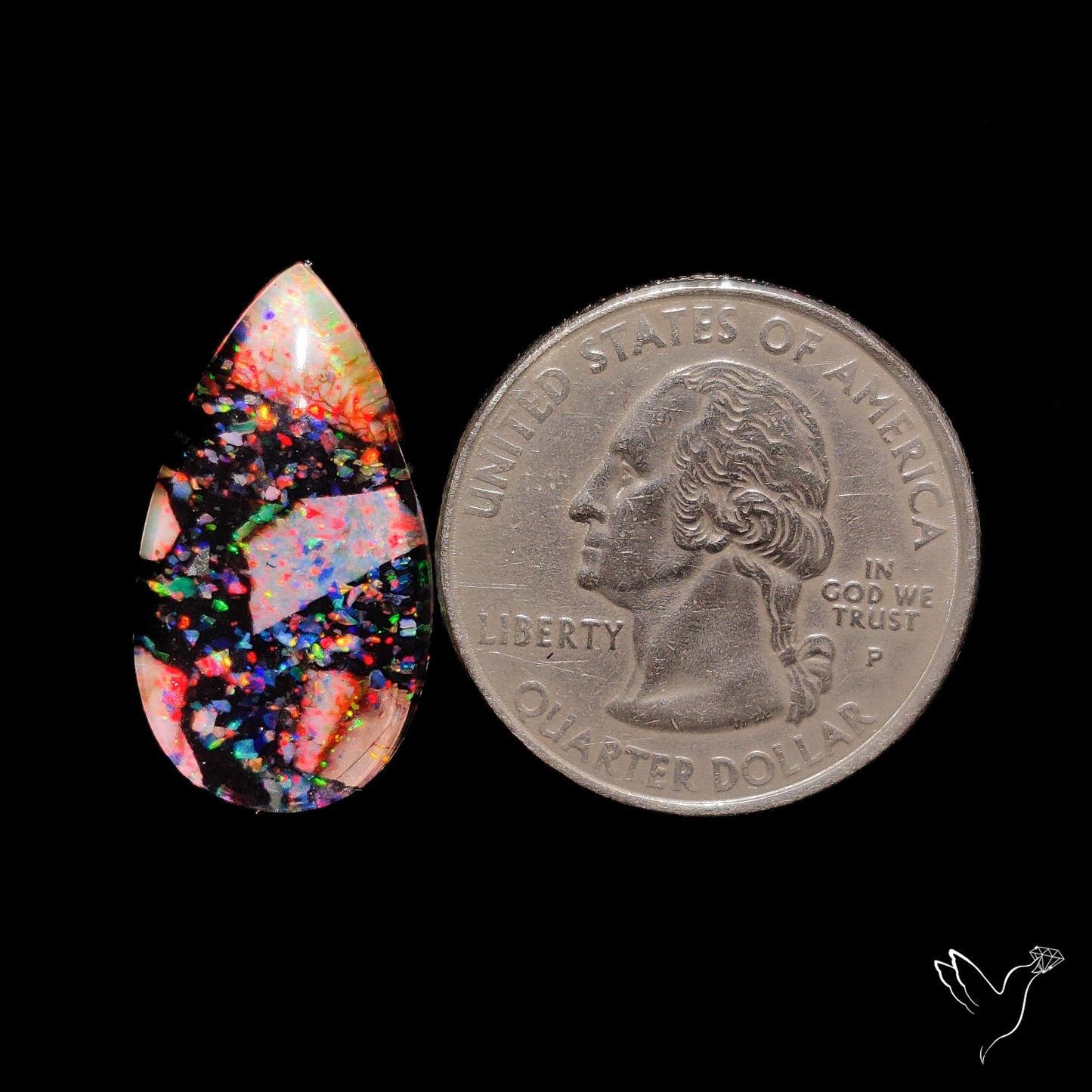 Crushed Monarch Opal Inlay Doublet with Quartz Cabochon