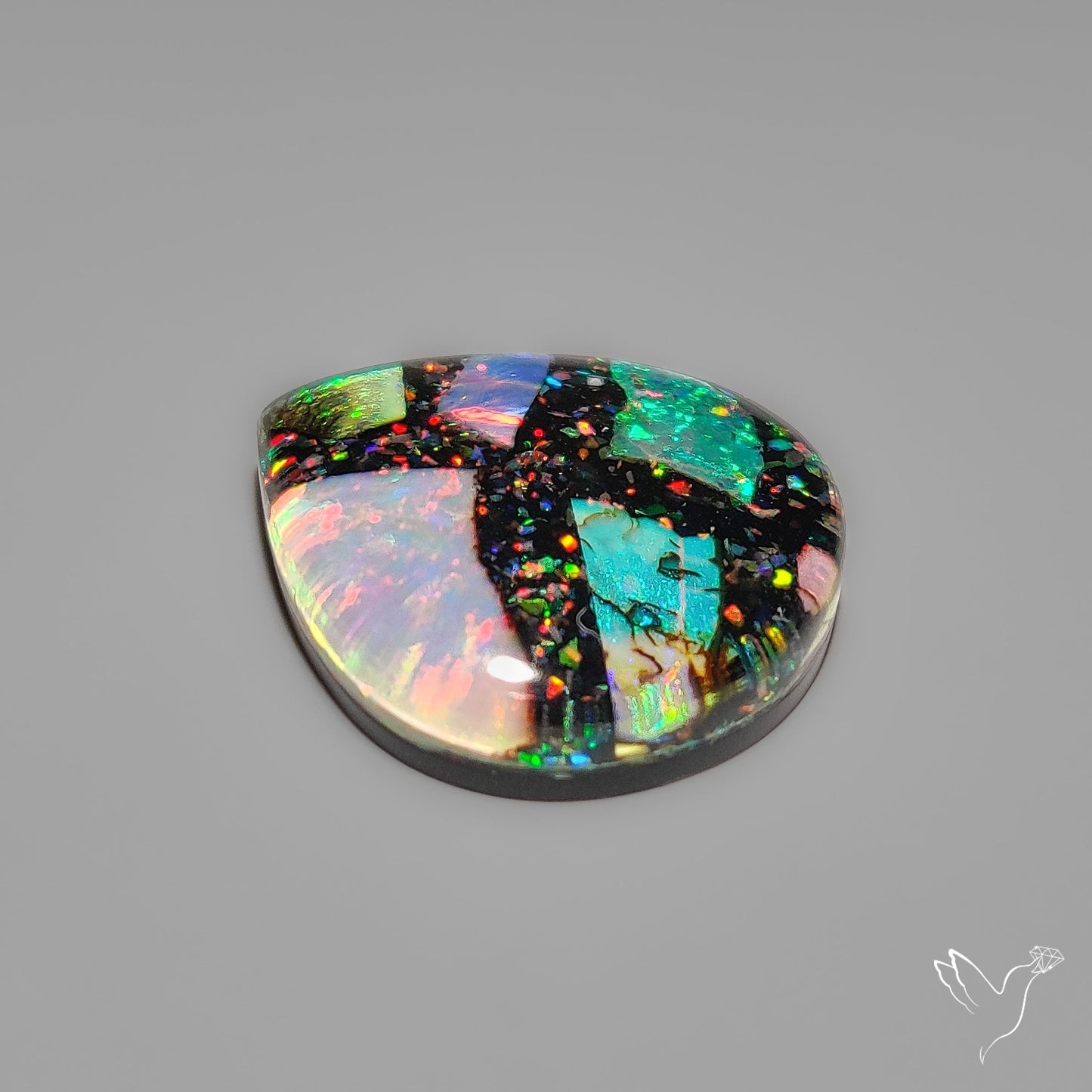 Crushed Monarch Opal Inlay Doublet with Quartz Cabochon