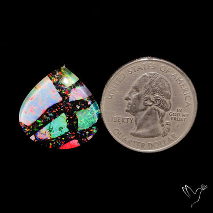 Crushed Monarch Opal Inlay Doublet with Quartz Cabochon