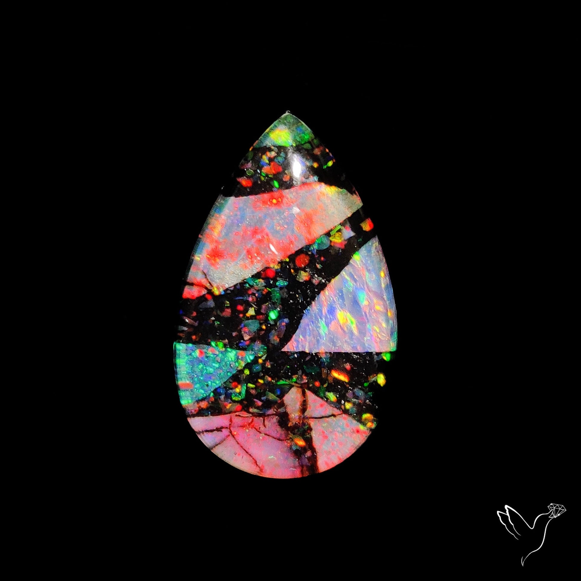 Crushed Monarch Opal Inlay Doublet with Quartz Cabochon