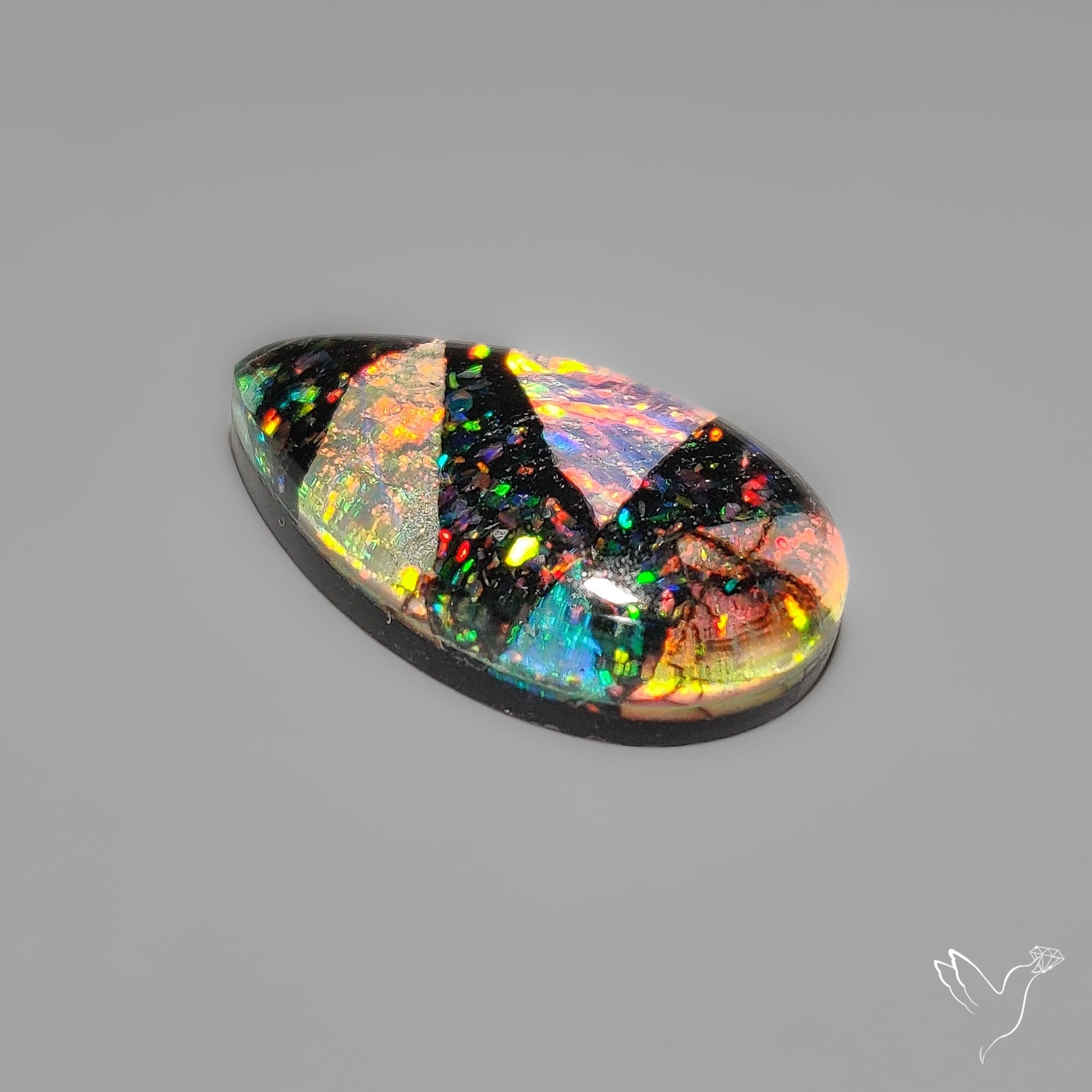 Crushed Monarch Opal Inlay Doublet with Quartz Cabochon