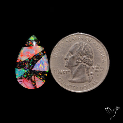 Crushed Monarch Opal Inlay Doublet with Quartz Cabochon
