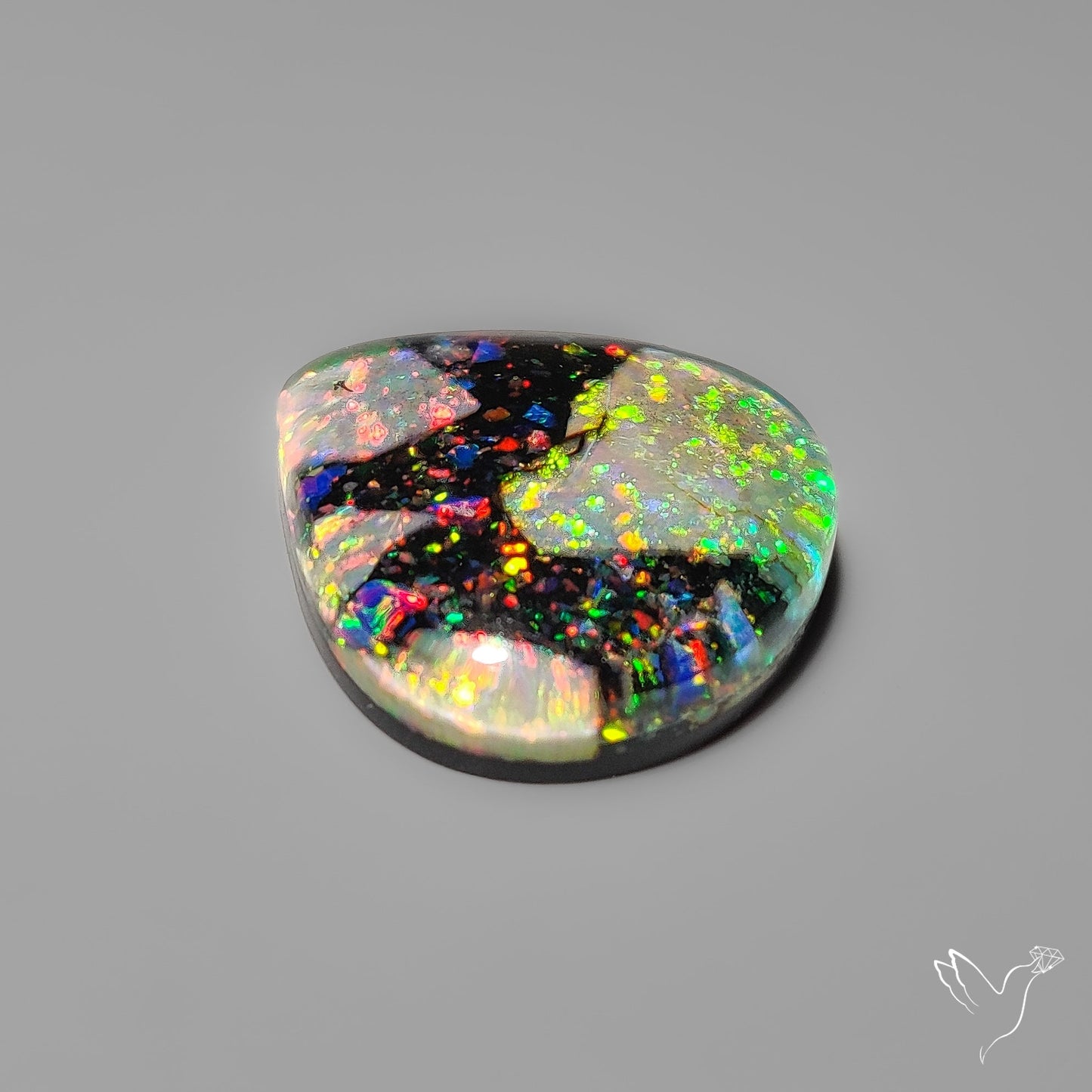 Crushed Monarch Opal Inlay Doublet with Quartz Cabochon