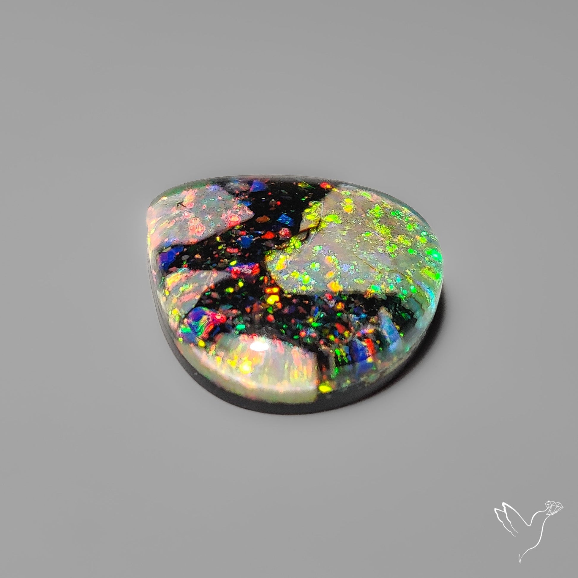 Crushed Monarch Opal Inlay Doublet with Quartz Cabochon