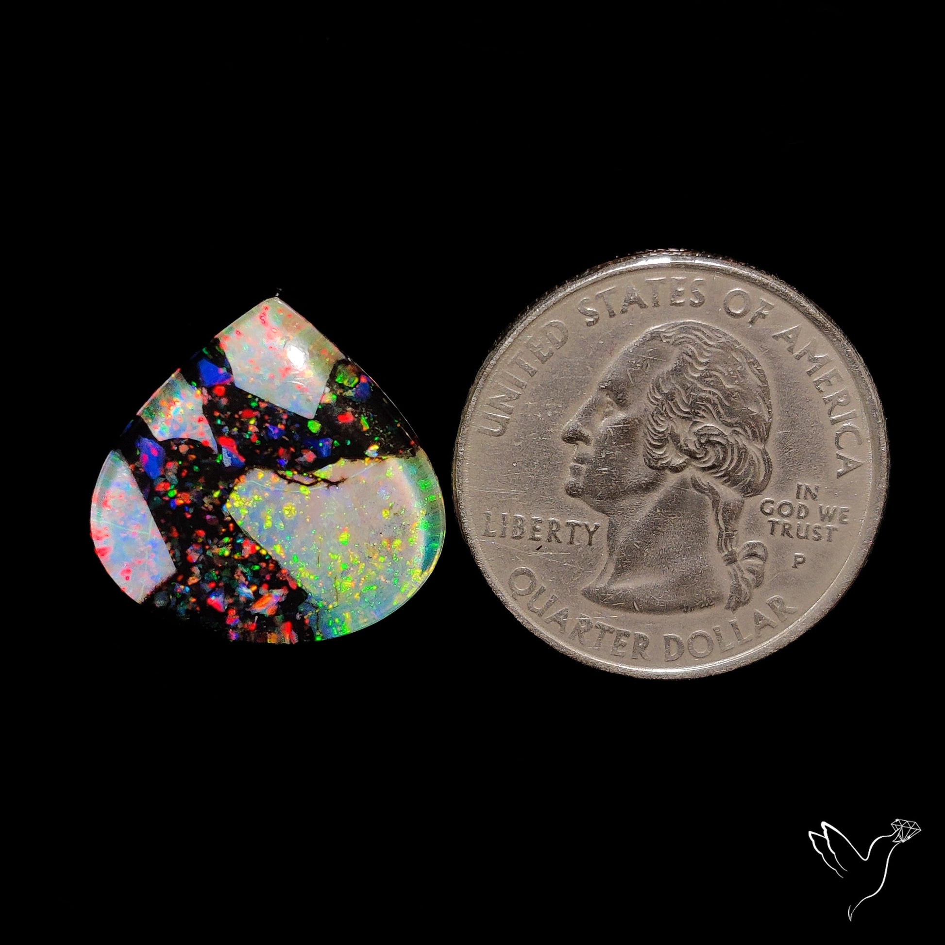 Crushed Monarch Opal Inlay Doublet with Quartz Cabochon