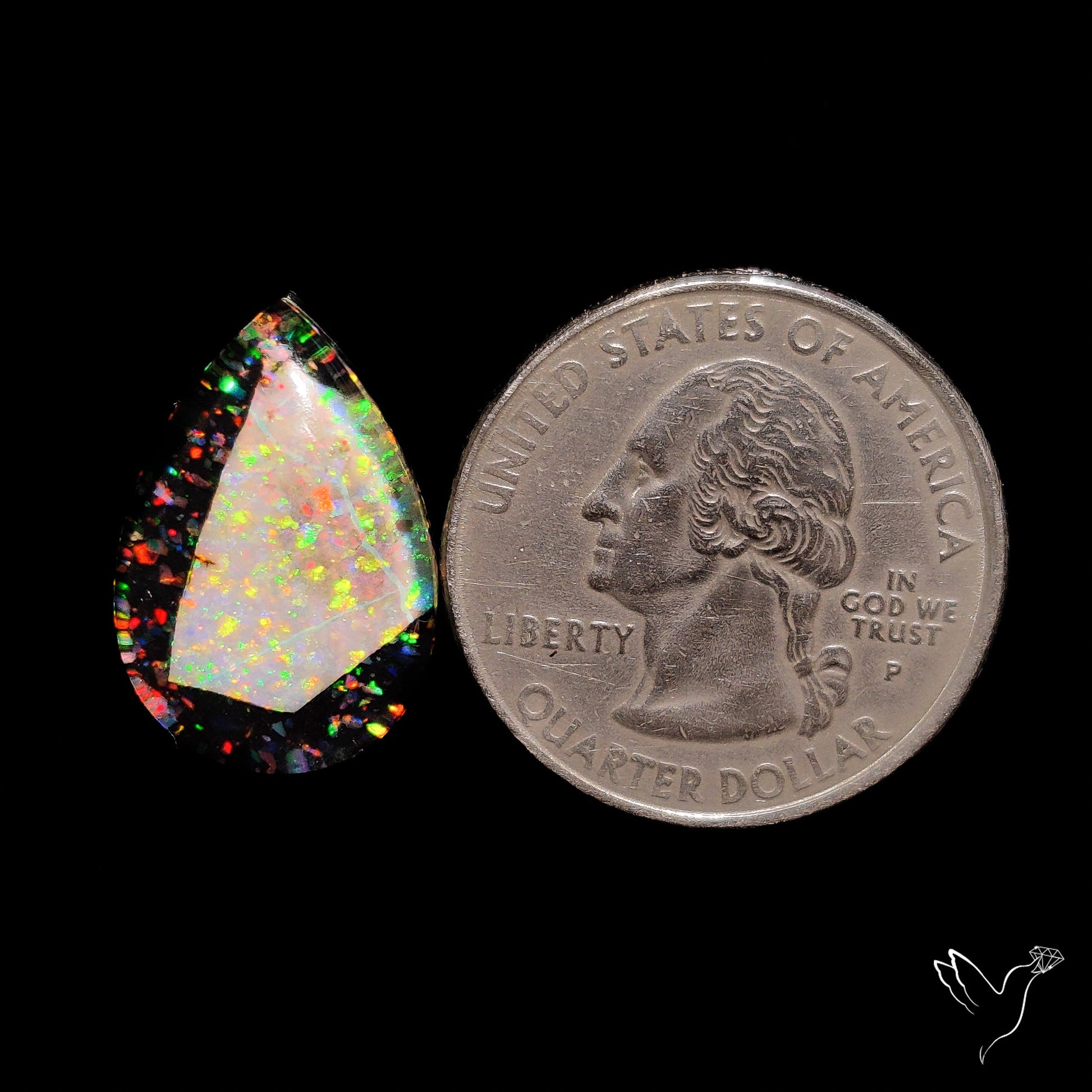 Crushed Monarch Opal Inlay Doublet with Quartz Cabochon