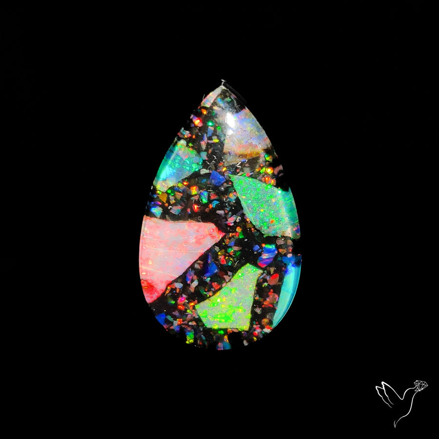 Crushed Monarch Opal Inlay Doublet with Quartz Cabochon
