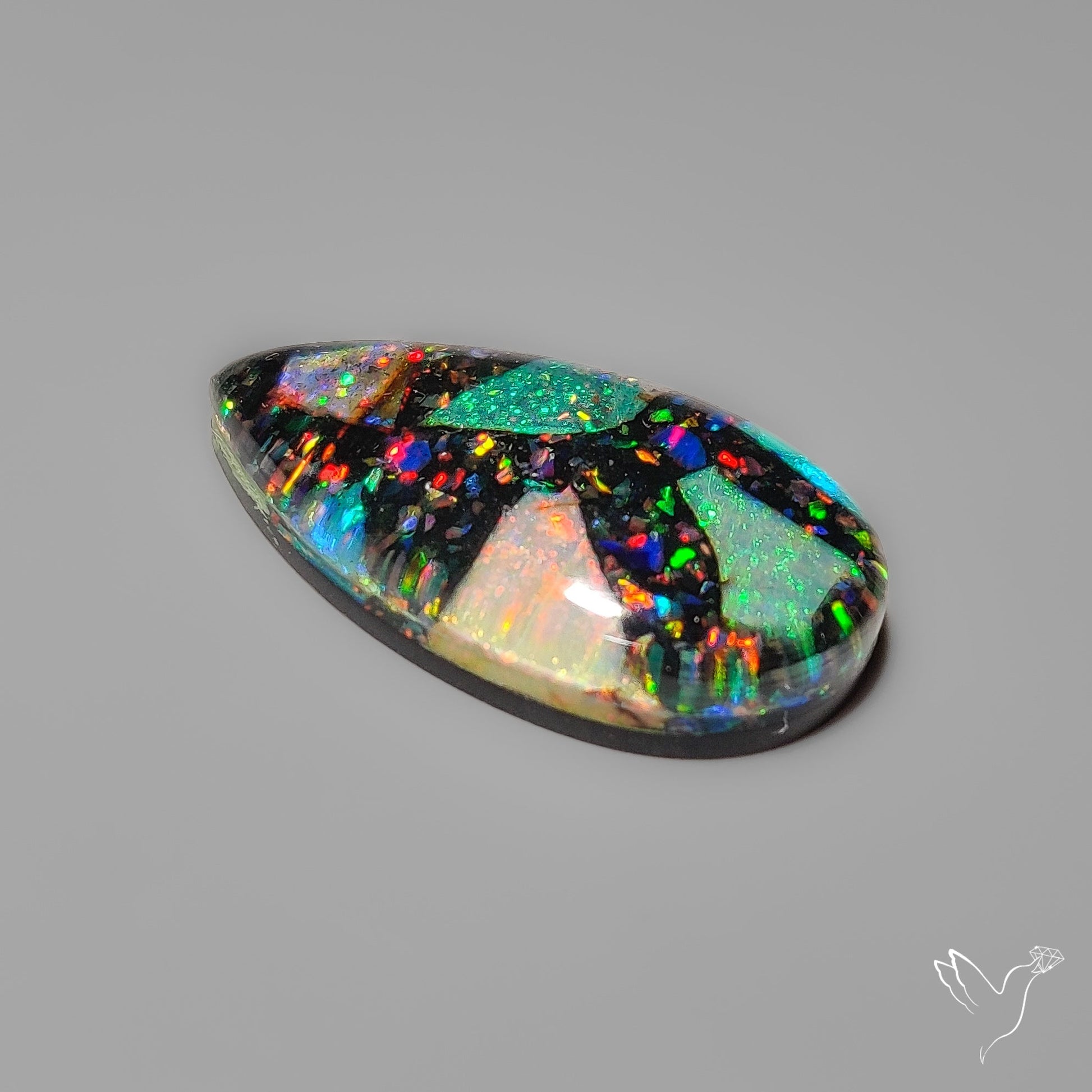 Crushed Monarch Opal Inlay Doublet with Quartz Cabochon