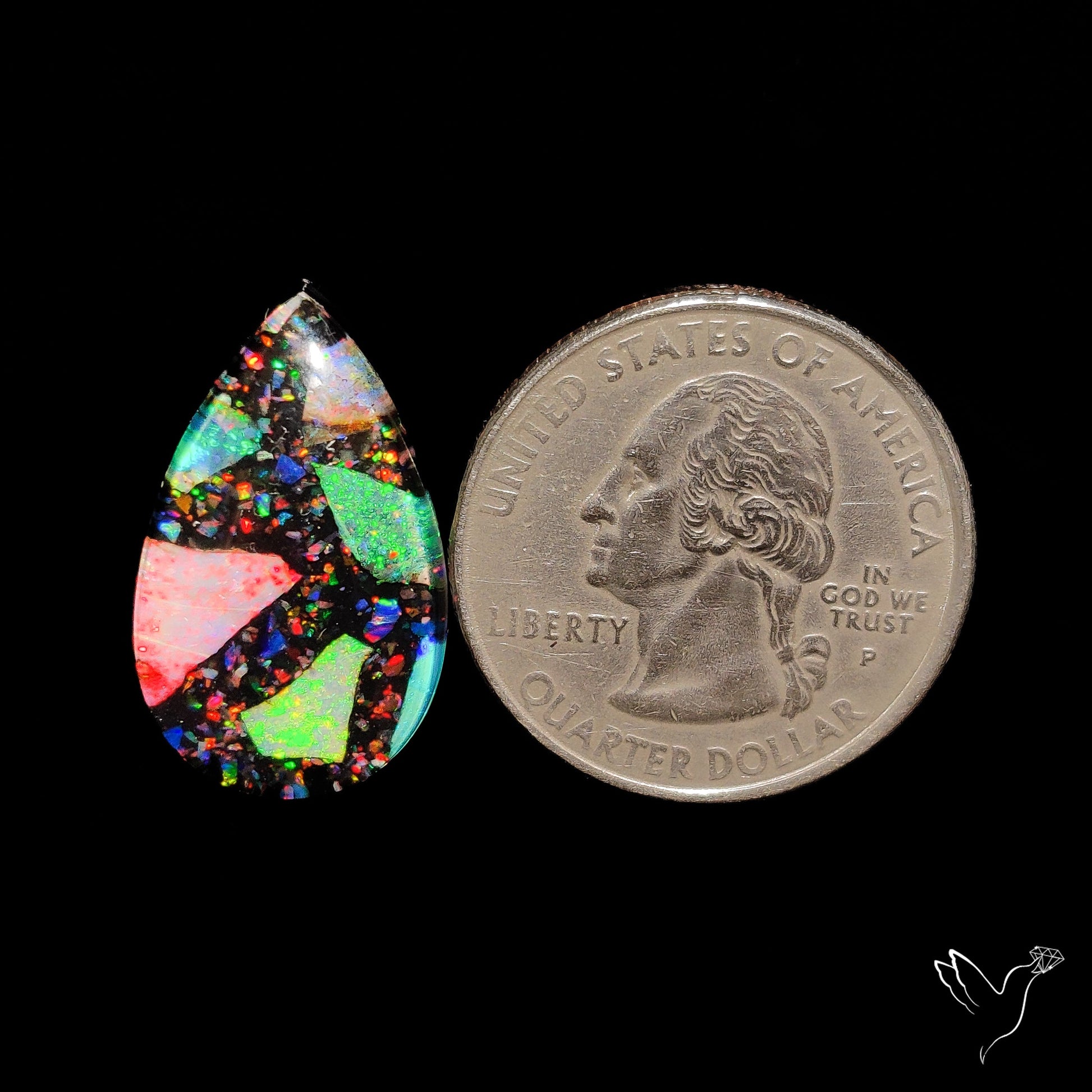 Crushed Monarch Opal Inlay Doublet with Quartz Cabochon