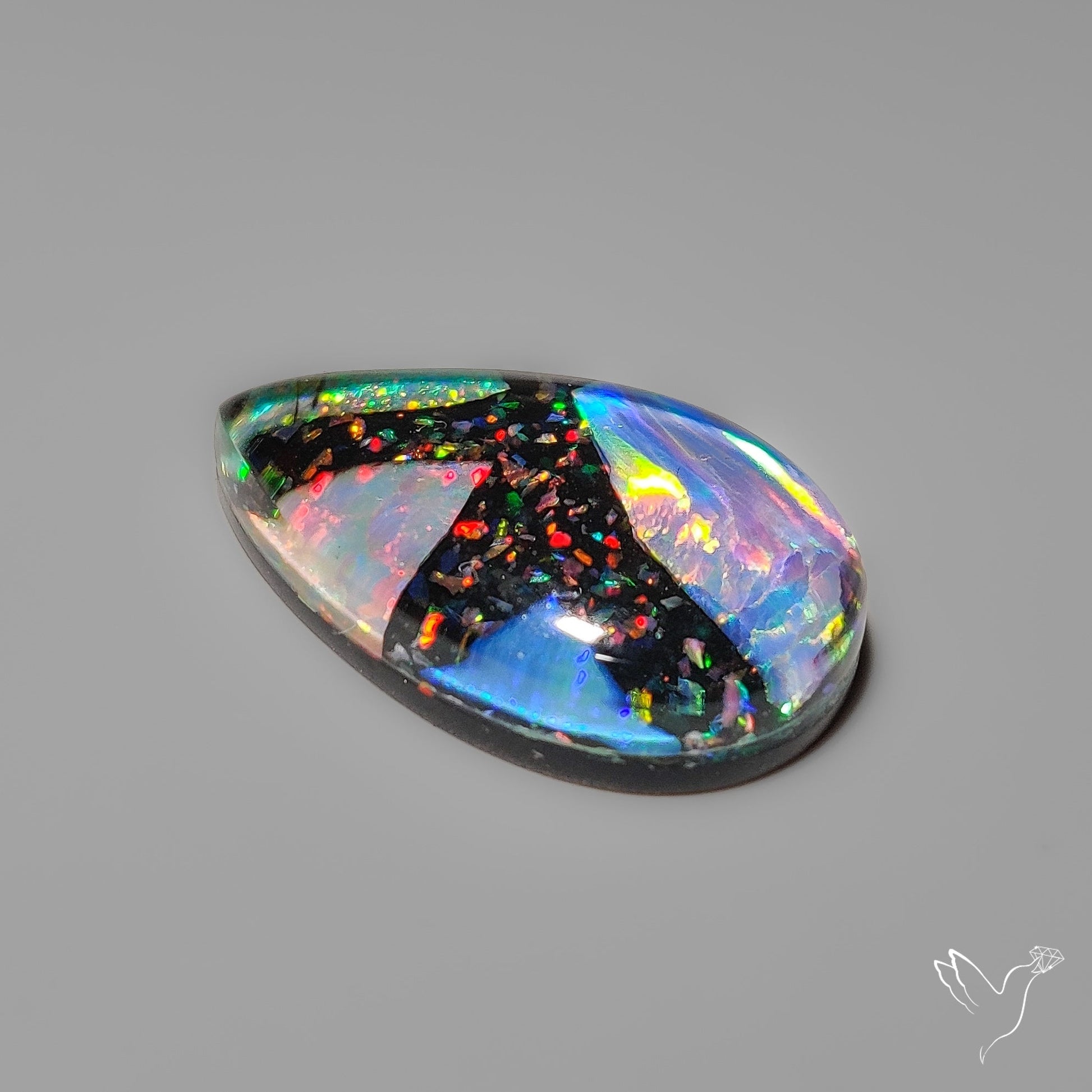 Crushed Monarch Opal Inlay Doublet with Quartz Cabochon