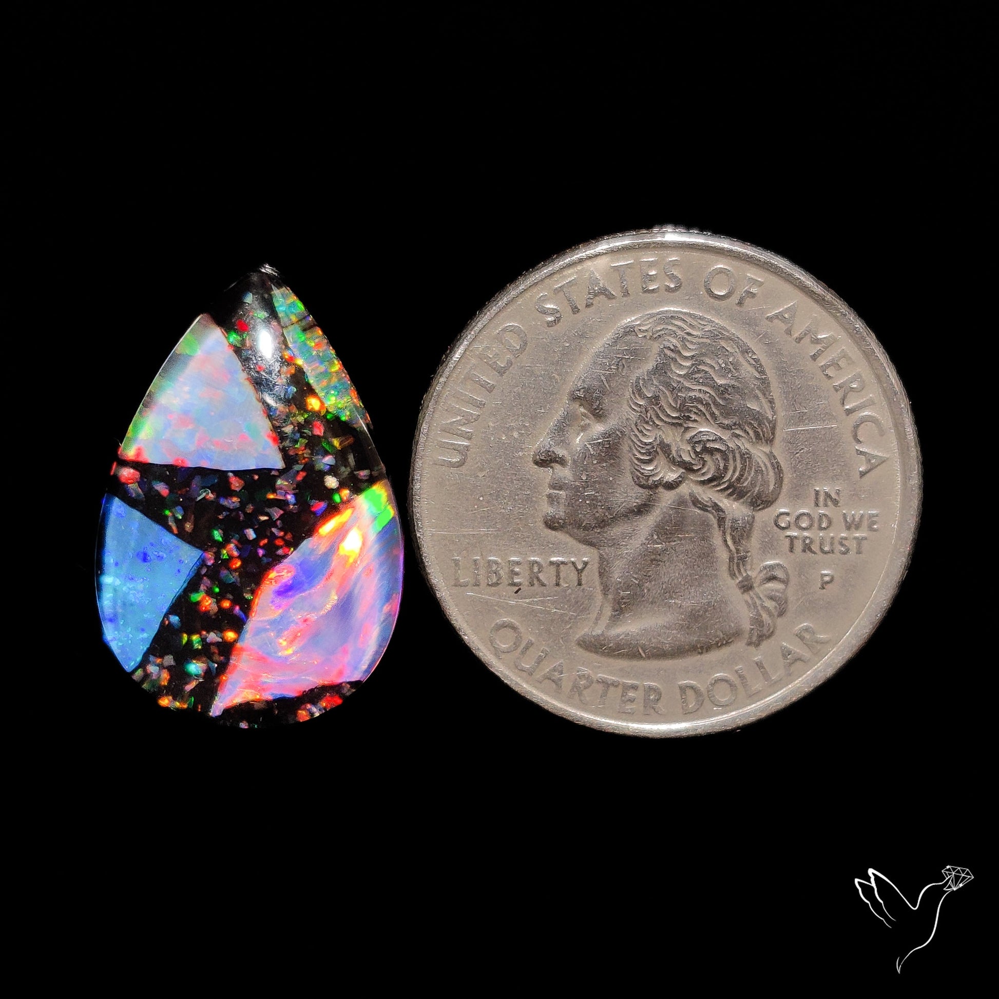 Crushed Monarch Opal Inlay Doublet with Quartz Cabochon
