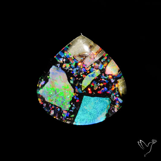 Crushed Monarch Opal Inlay Doublet with Quartz Cabochon