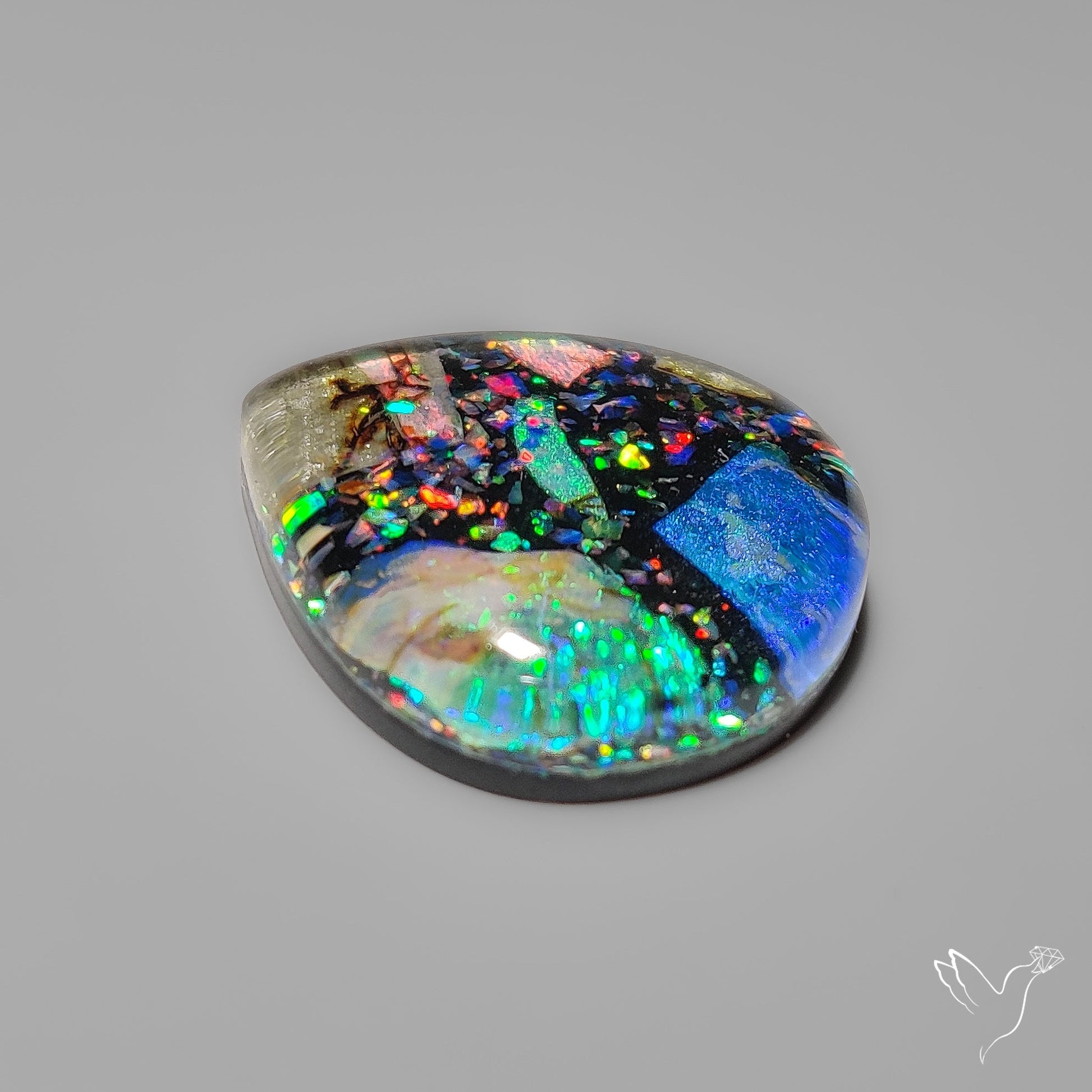 Crushed Monarch Opal Inlay Doublet with Quartz Cabochon