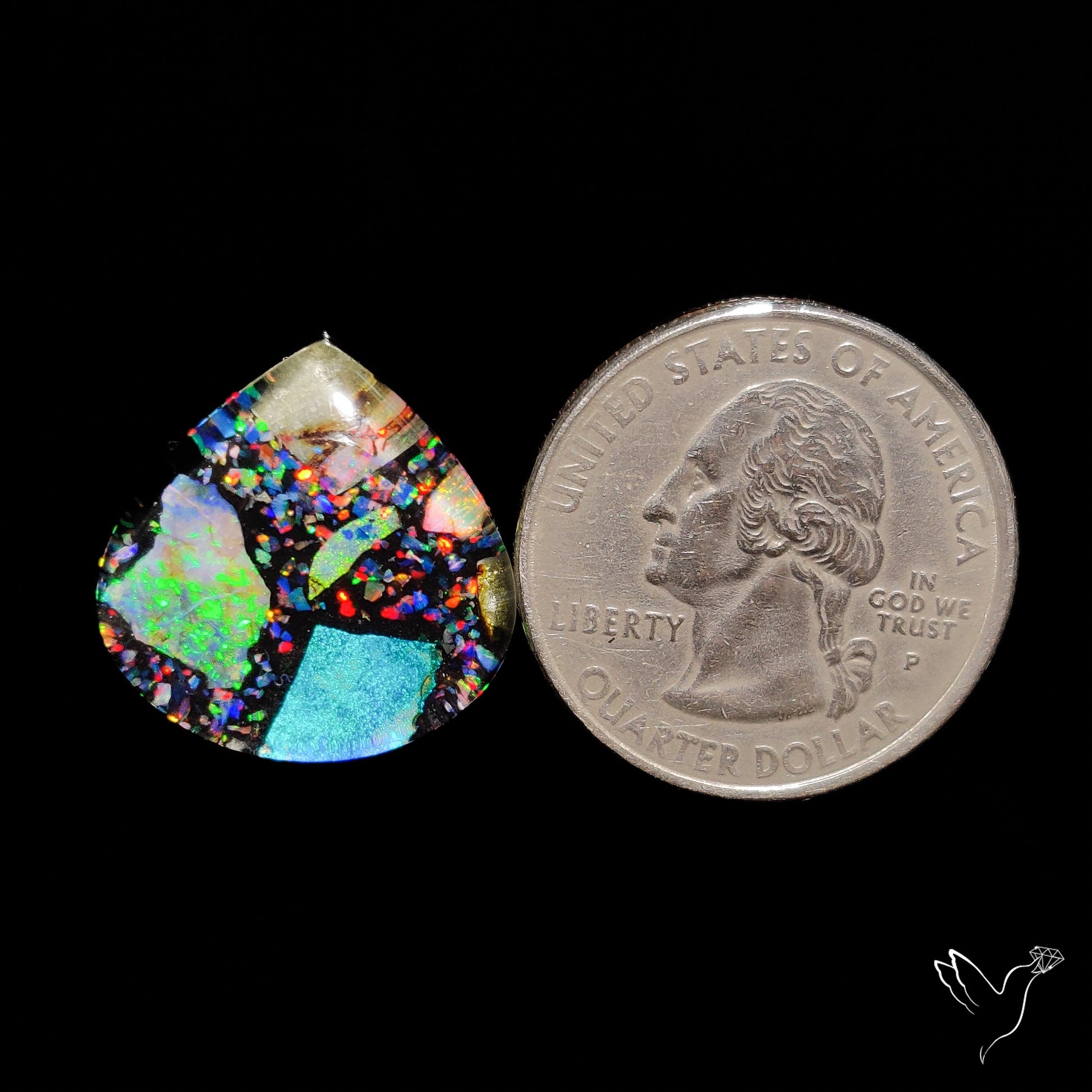 Crushed Monarch Opal Inlay Doublet with Quartz Cabochon