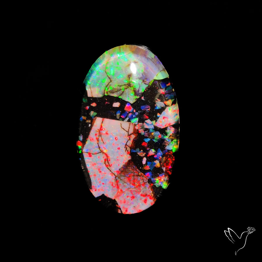 Crushed Monarch Opal Inlay Doublet with Quartz Cabochon