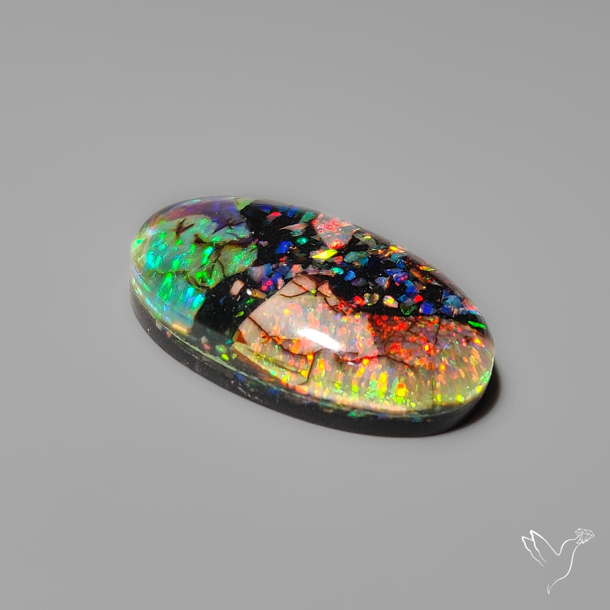 Crushed Monarch Opal Inlay Doublet with Quartz Cabochon