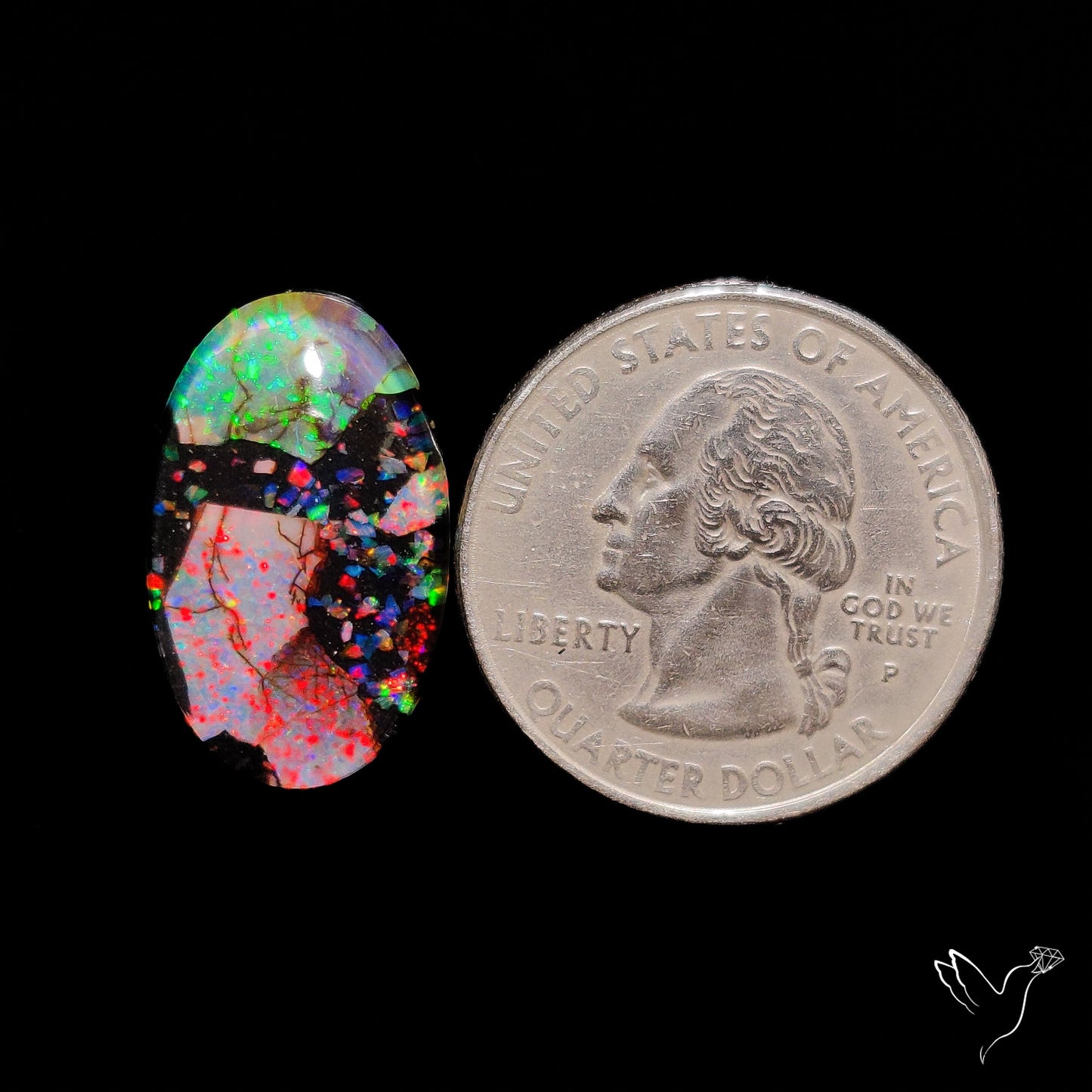 Crushed Monarch Opal Inlay Doublet with Quartz Cabochon