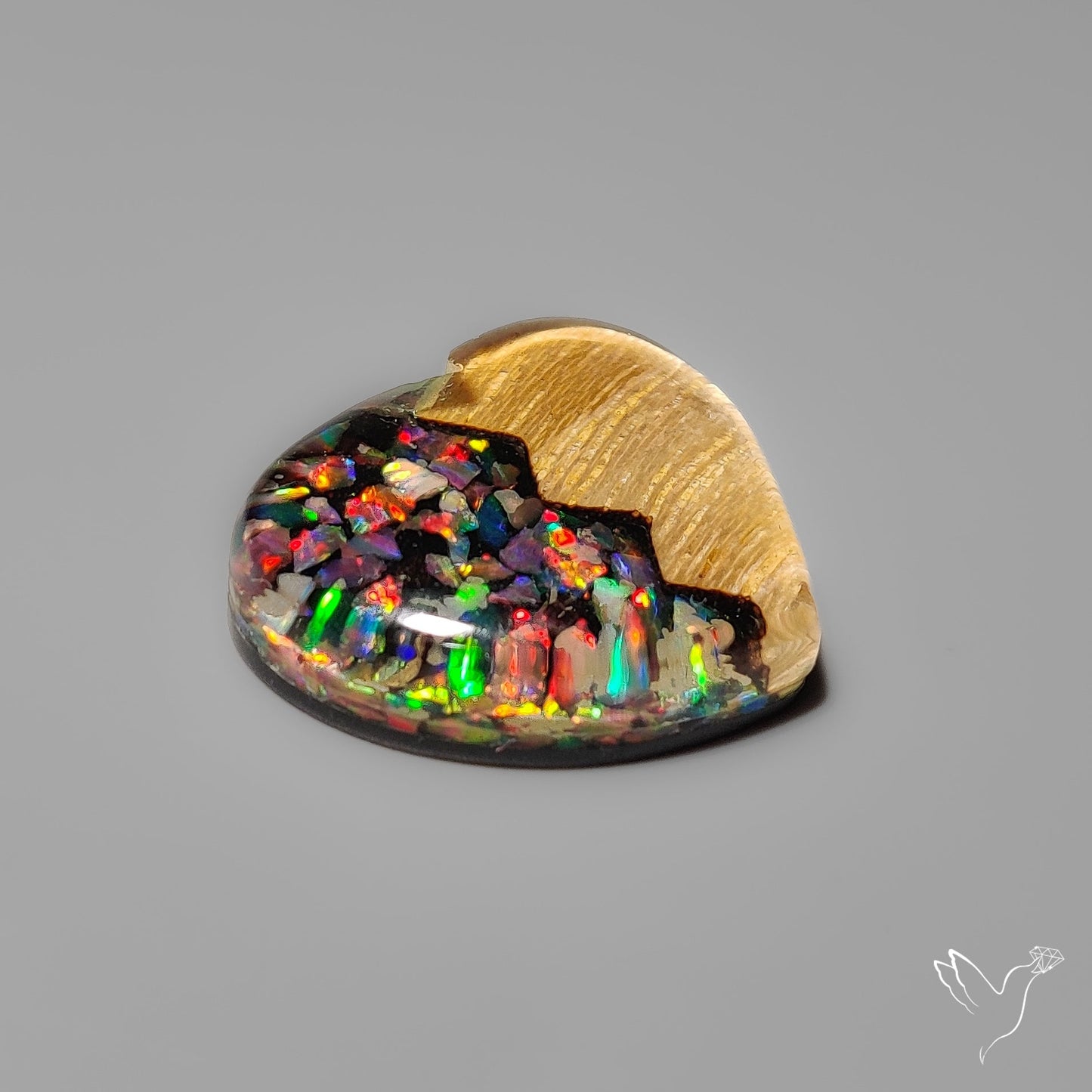 Broken Heart Crushed Aurora Opal Inlay Himalayan Quartz Doublet