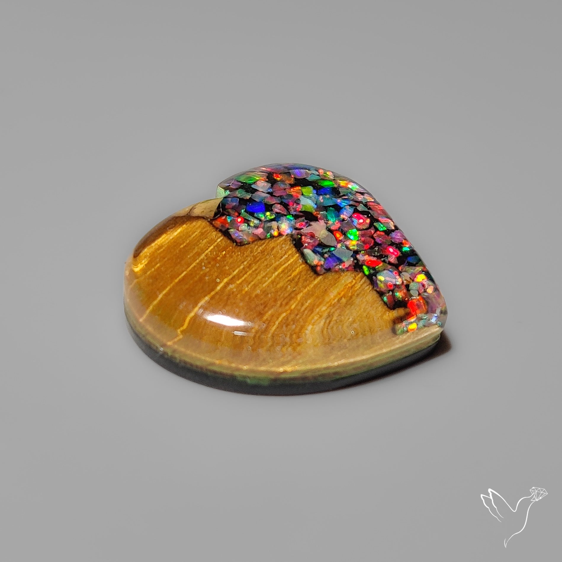 Broken Heart Crushed Aurora Opal Inlay Himalayan Quartz Doublet