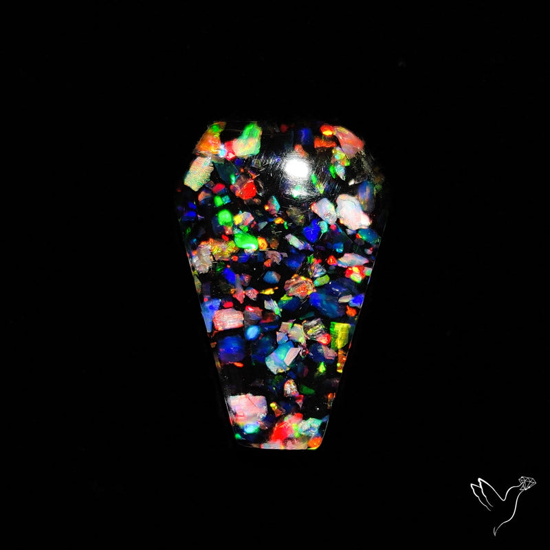 Crushed Aurora Opal Inlay With Himalayan Quartz Doublet Coffin