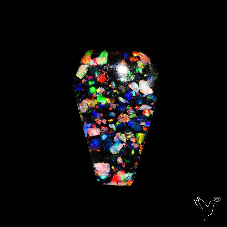 Crushed Aurora Opal Inlay With Himalayan Quartz Doublet Coffin