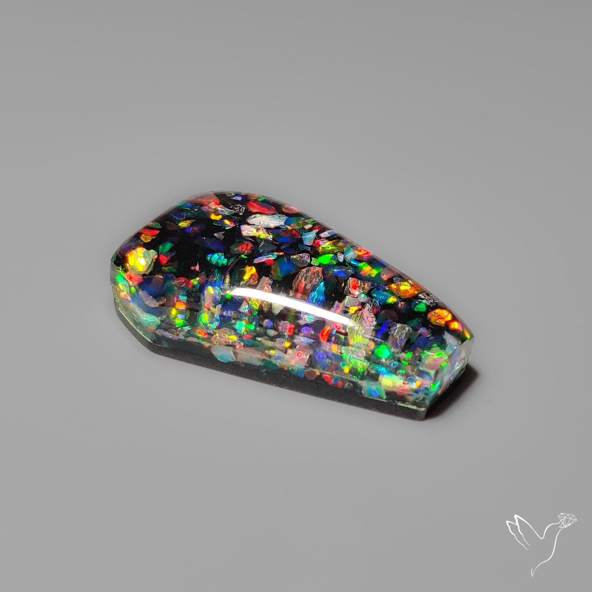 Crushed Aurora Opal Inlay With Himalayan Quartz Doublet Coffin